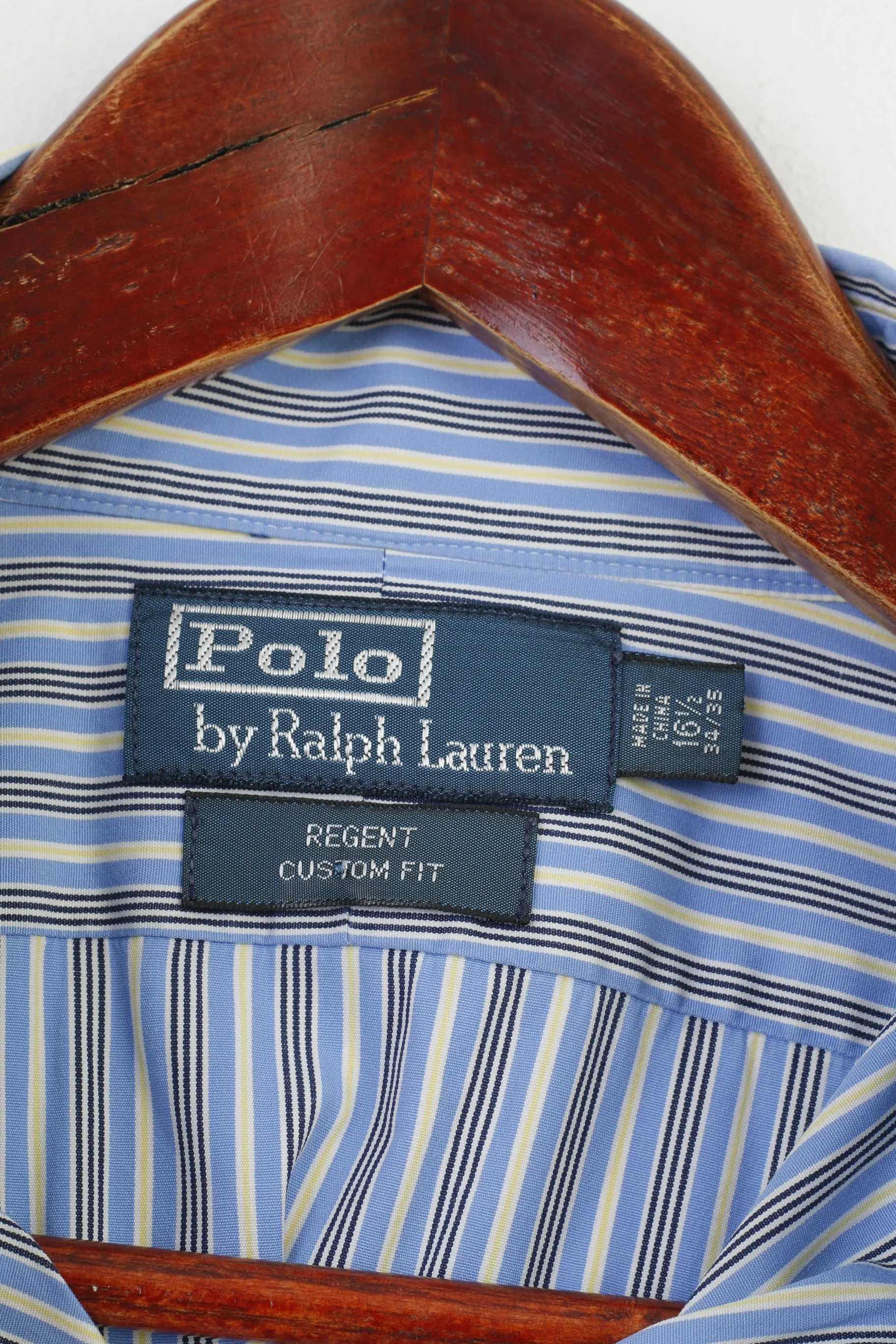 Polo by Ralph Lauren Men 34 16.5 XXL Casual Shirt Blue Striped Regent Custom Fit Long Sleeve Top