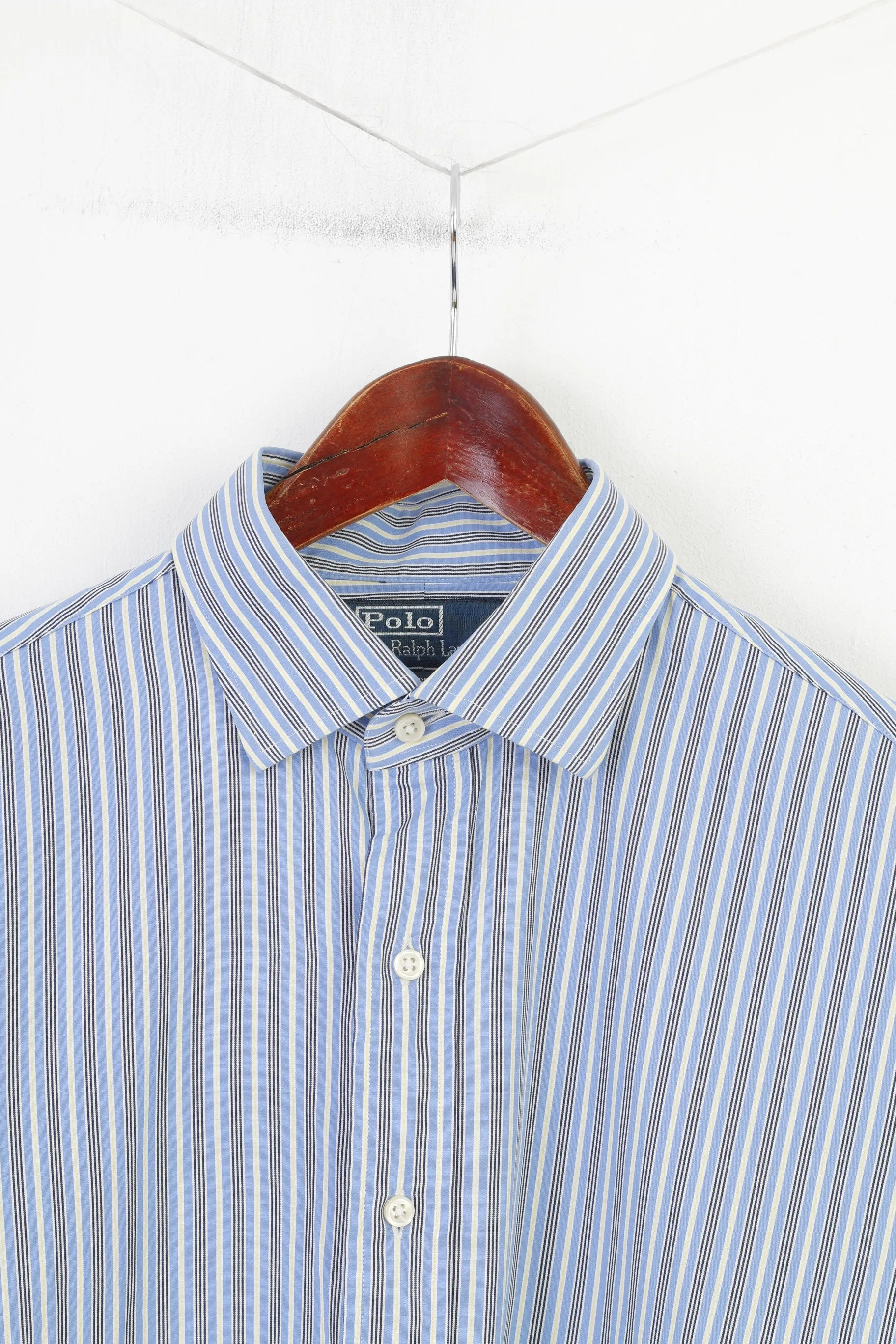 Polo by Ralph Lauren Men 34 16.5 XXL Casual Shirt Blue Striped Regent Custom Fit Long Sleeve Top
