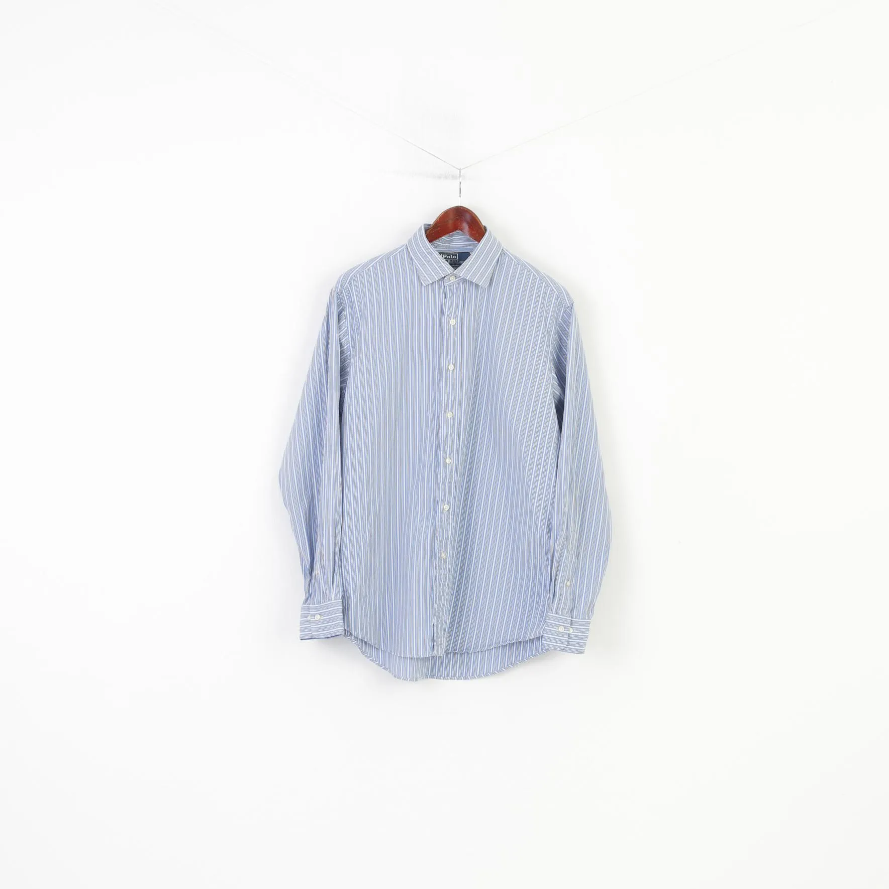 Polo by Ralph Lauren Men 34 16.5 XXL Casual Shirt Blue Striped Regent Custom Fit Long Sleeve Top