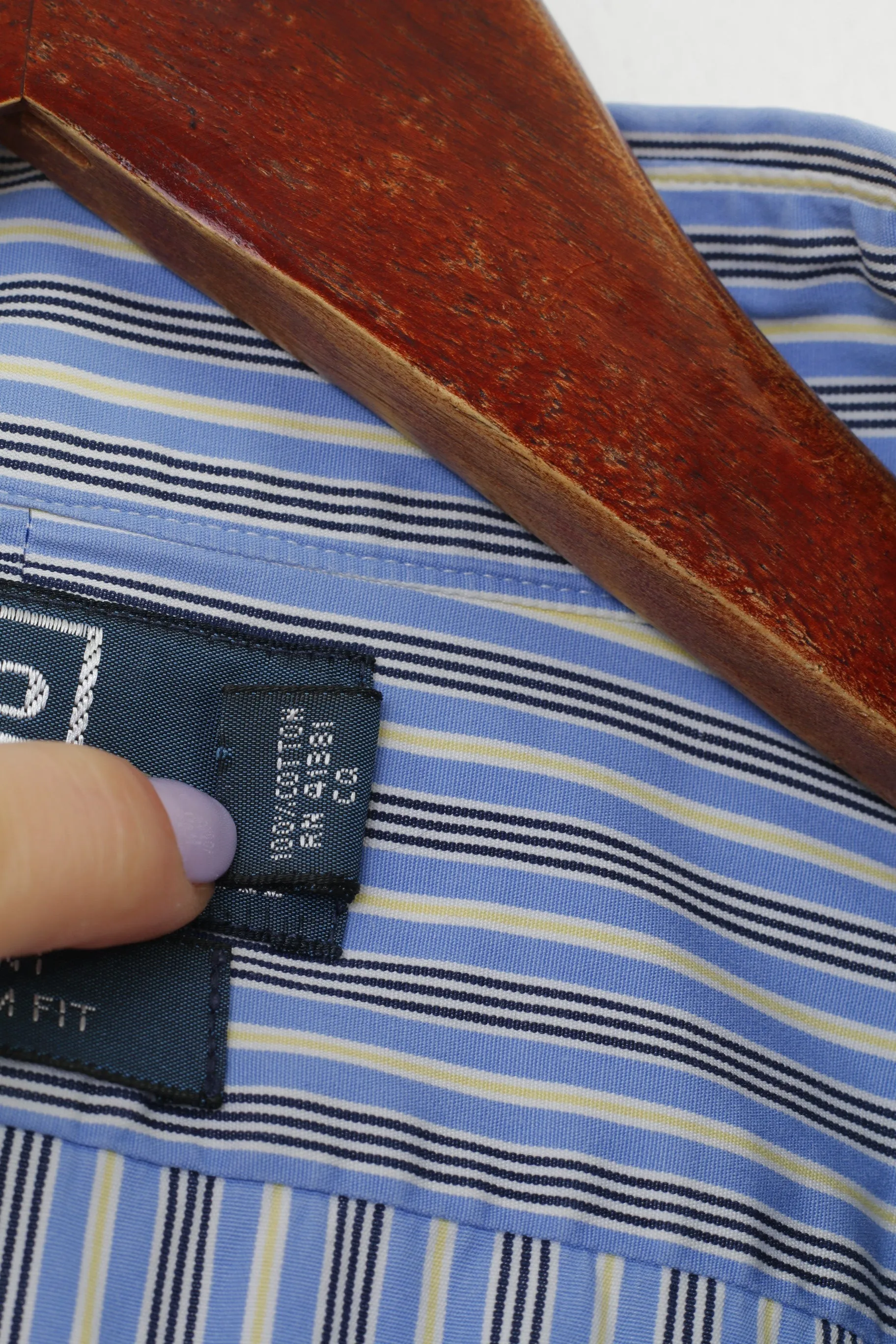Polo by Ralph Lauren Men 34 16.5 XXL Casual Shirt Blue Striped Regent Custom Fit Long Sleeve Top