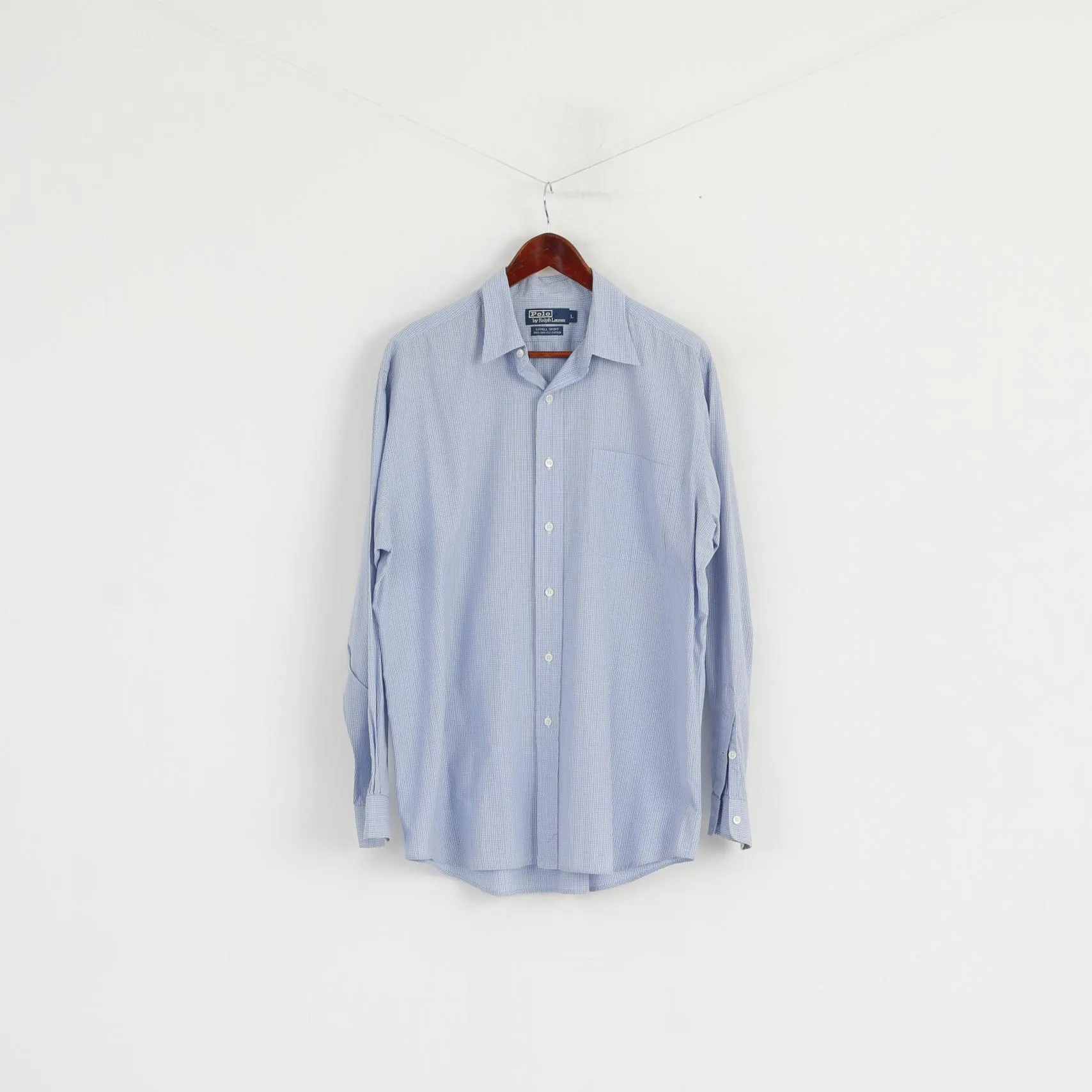 Polo by Ralph Lauren Men L Casual Shirt Blue Check Lowell Sport Two-Ply Cotton Top