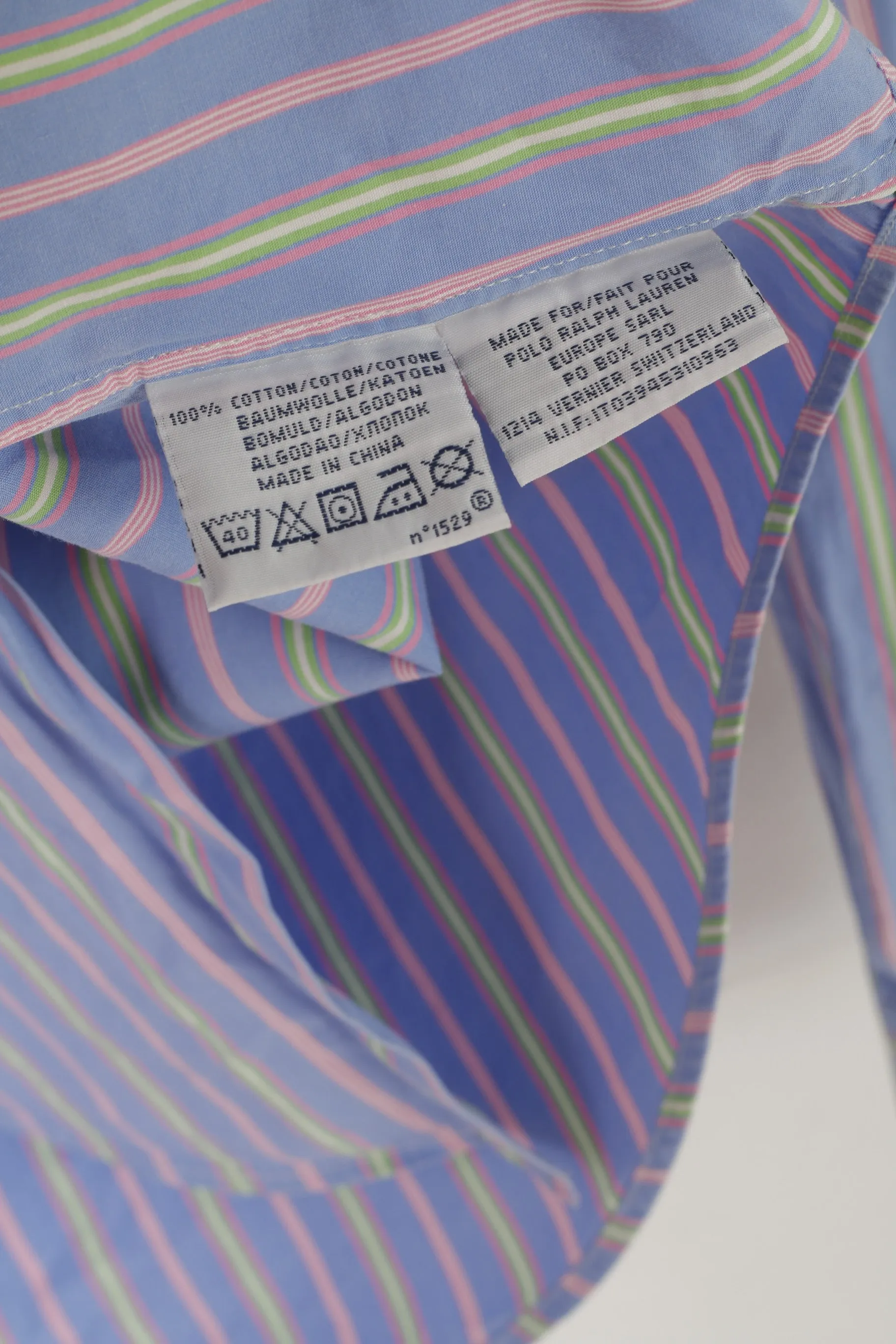 Polo by Ralph Lauren Men L Casual Shirt Blue Pink Striped Cotton Regent Custom Fit Top