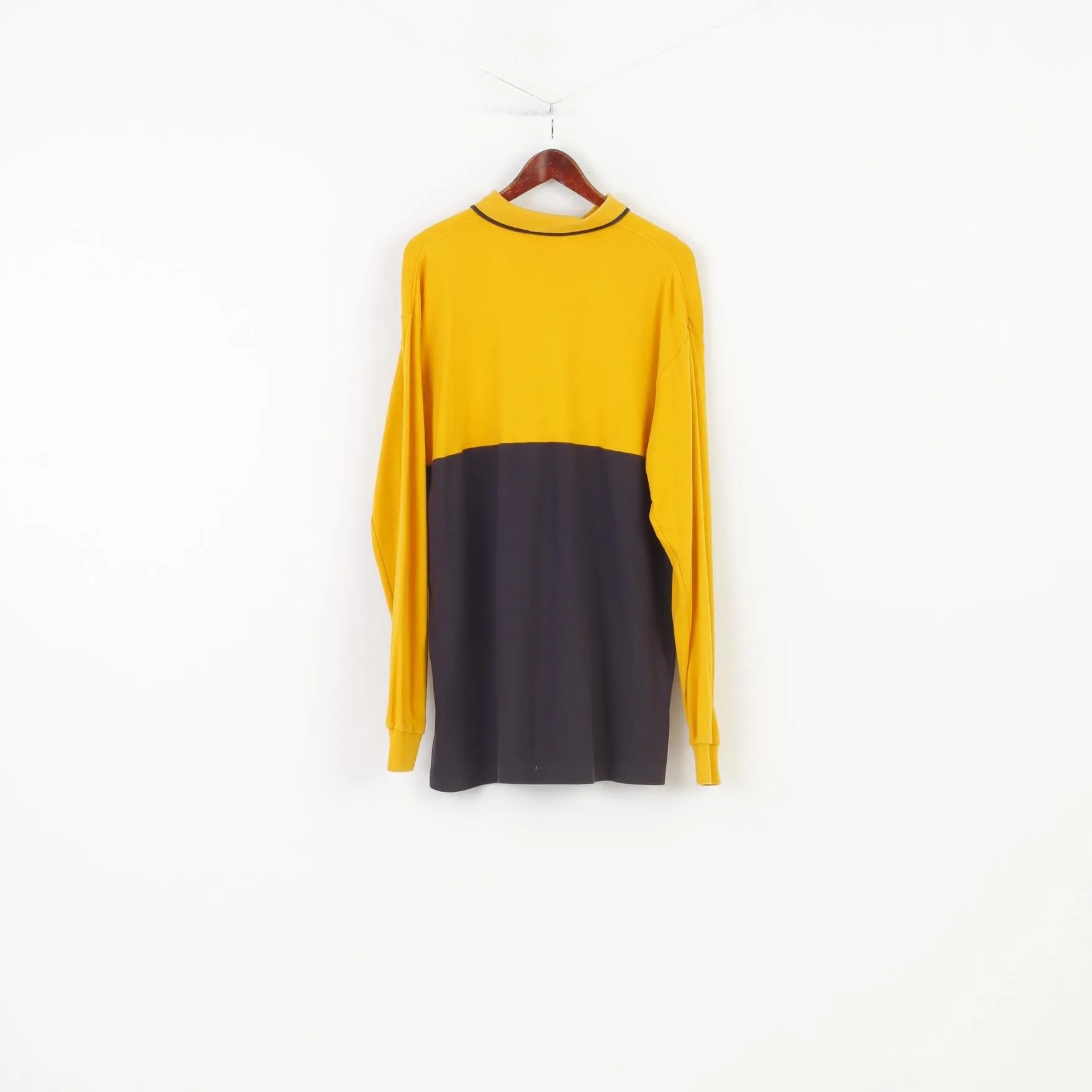 Polo by Ralph Lauren Men XL Polo Shirt Navy Yellow Long Sleeve  Cotton Collar Vintage Top