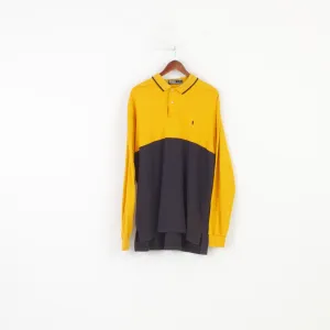Polo by Ralph Lauren Men XL Polo Shirt Navy Yellow Long Sleeve  Cotton Collar Vintage Top