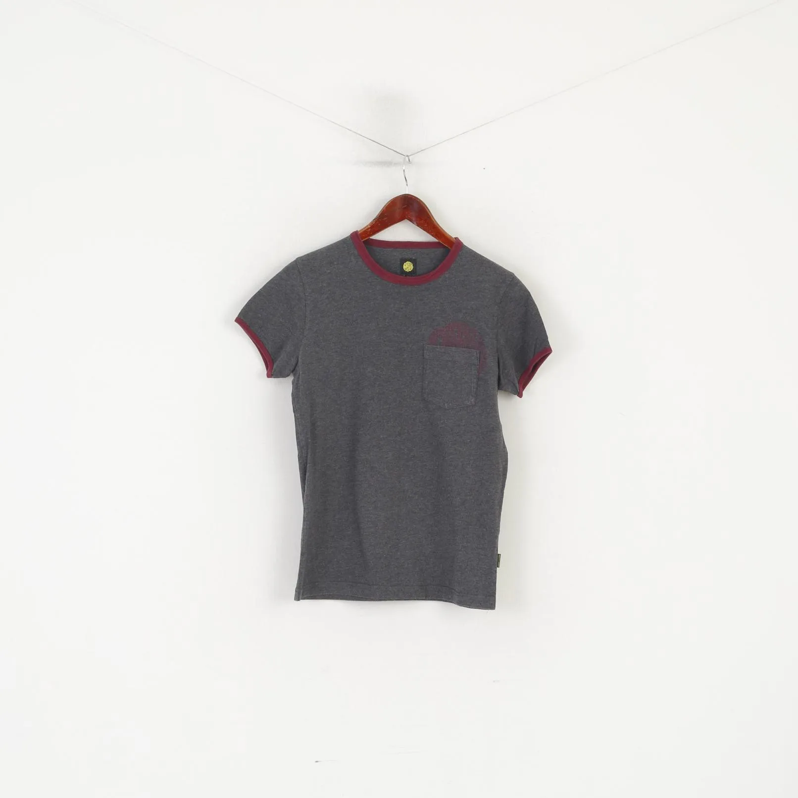 Pretty Green Men 1 XS Shirt Grey Cotton Crew Neck Slim Fit Classic Pocket Top