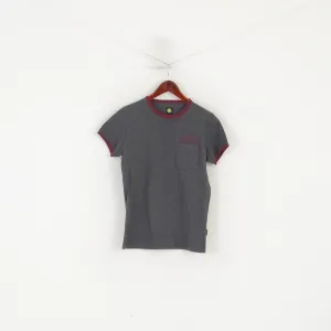 Pretty Green Men 1 XS Shirt Grey Cotton Crew Neck Slim Fit Classic Pocket Top