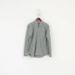 Pretty Green Men L Casual Shirt Gray Cotton Pocket Slim Fit Thin Material Long Sleeve Top