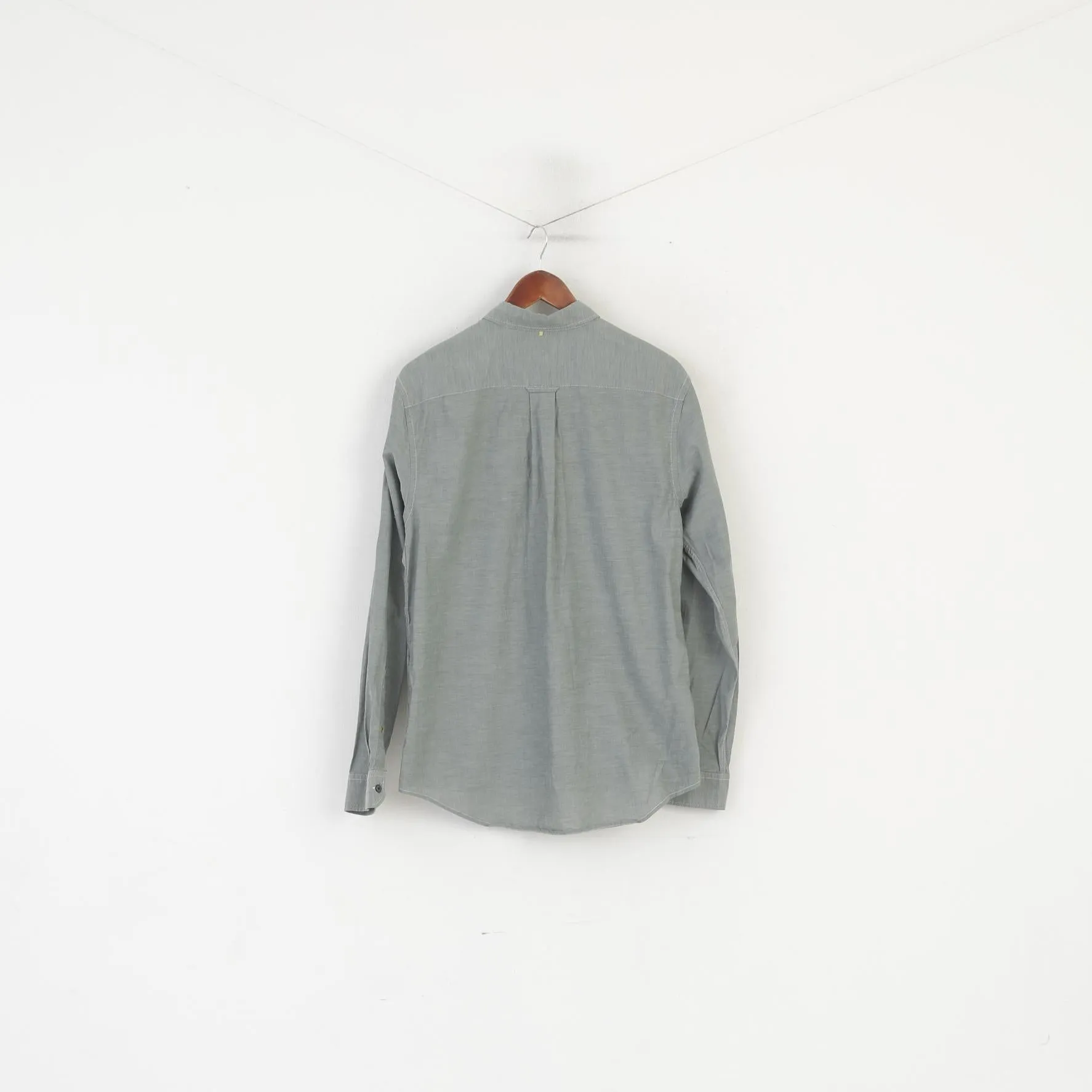 Pretty Green Men L Casual Shirt Gray Cotton Pocket Slim Fit Thin Material Long Sleeve Top