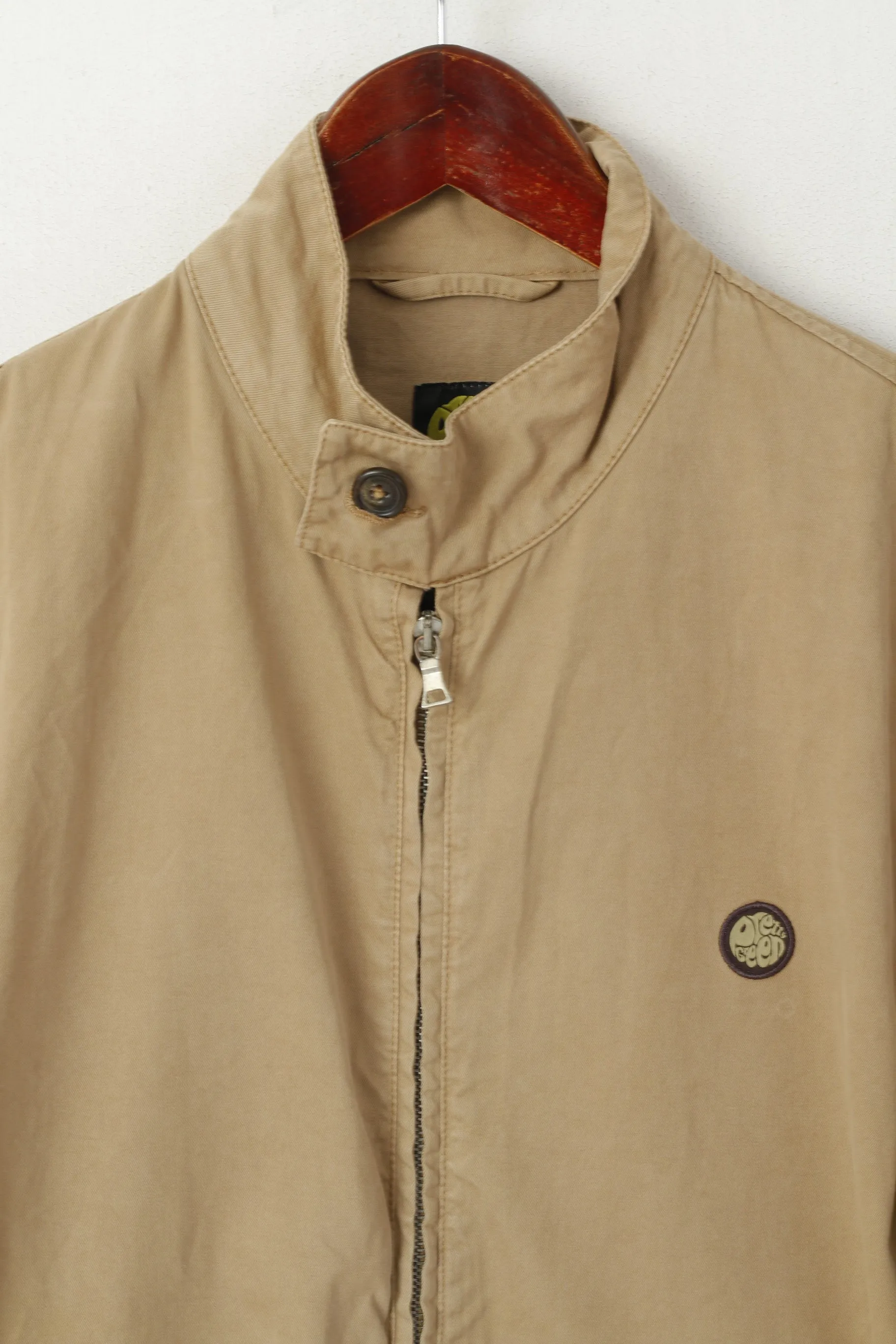 Pretty Green Men S Jacket Brown Cotton Full Zipper Slim Fit Casual Harrington Top