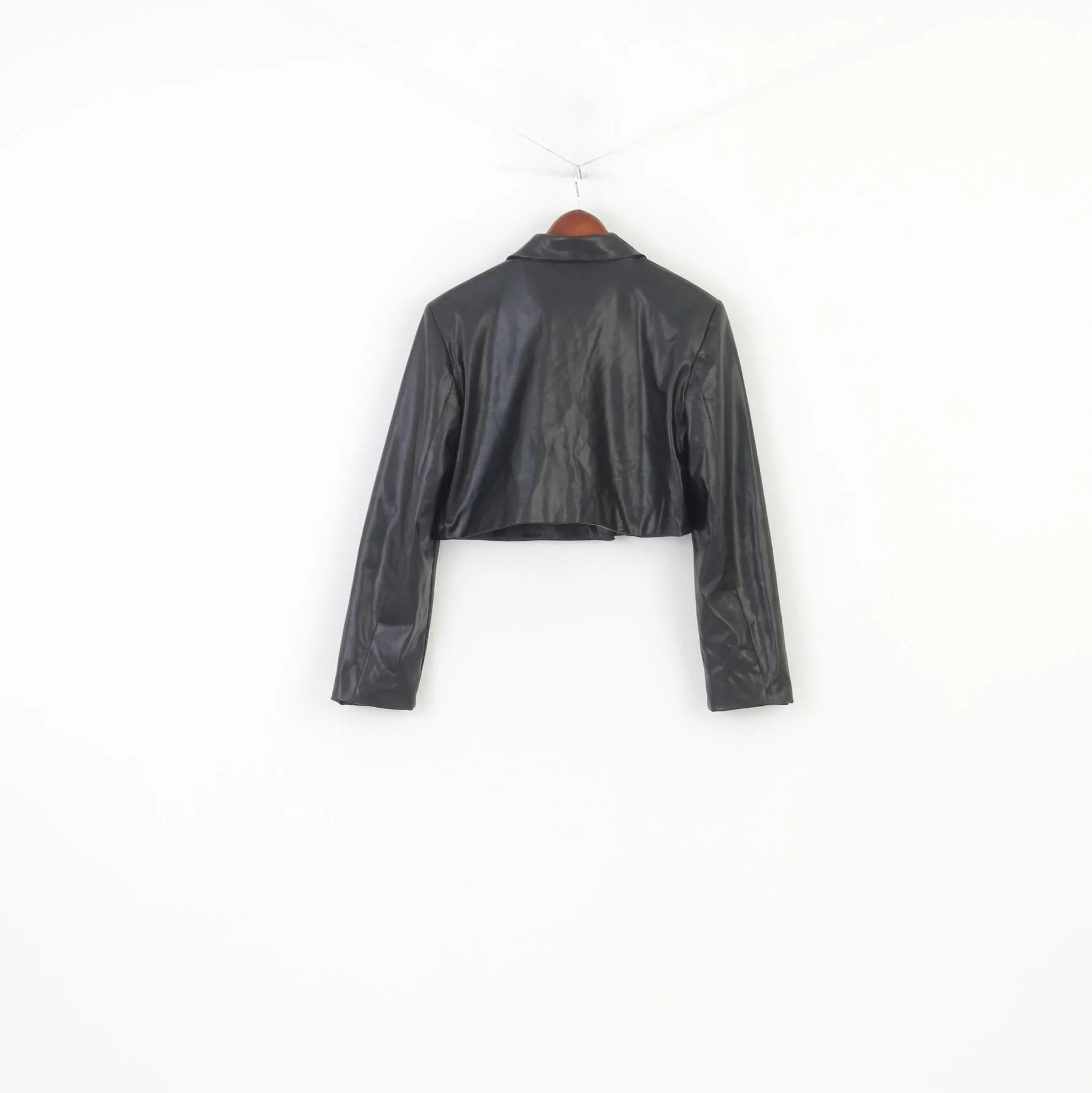 PrettyLittleThing Woman 38 M Jacket Black Double Breasted Faux Leather Blazer Vintage Top