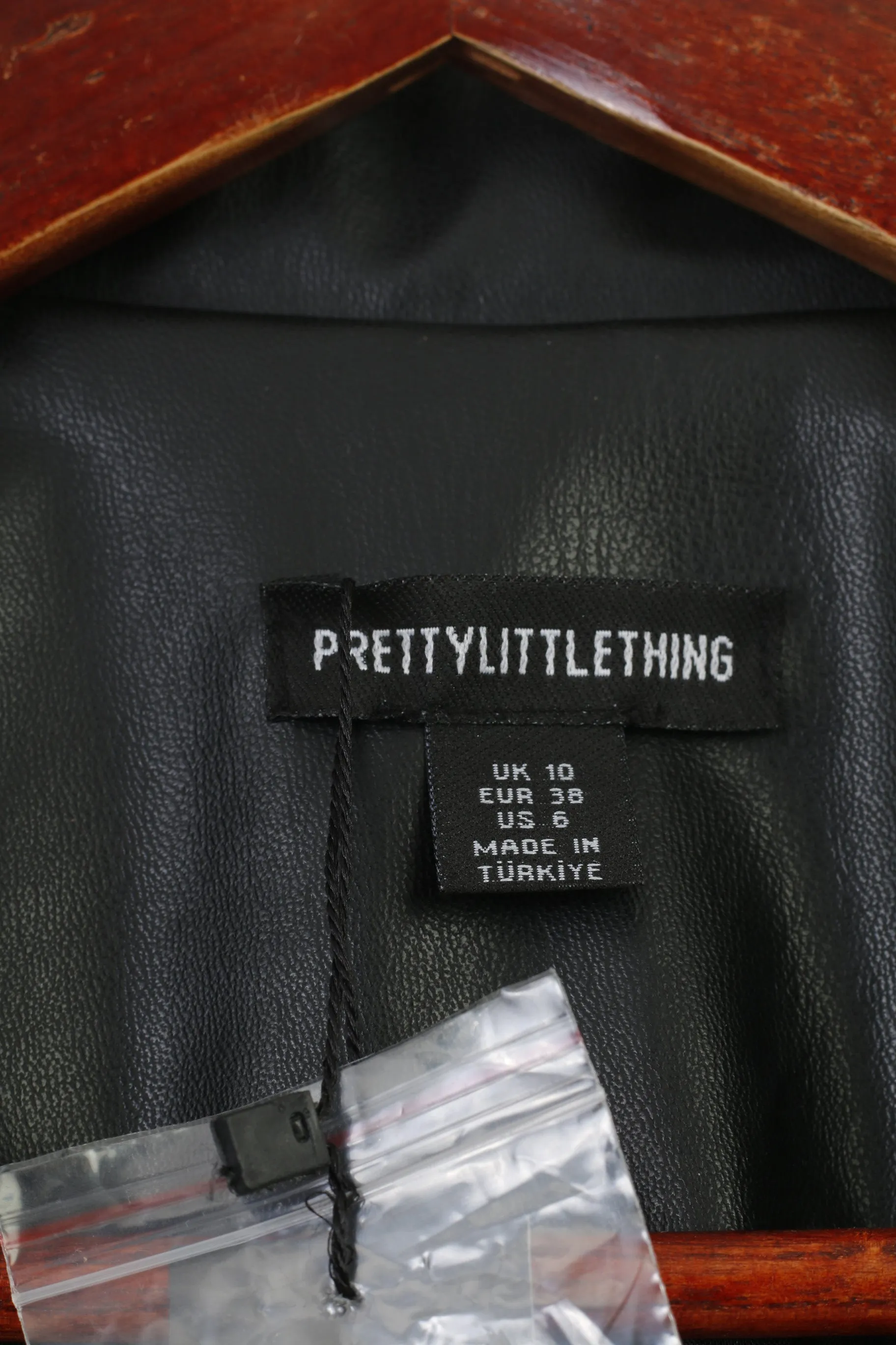 PrettyLittleThing Woman 38 M Jacket Black Double Breasted Faux Leather Blazer Vintage Top