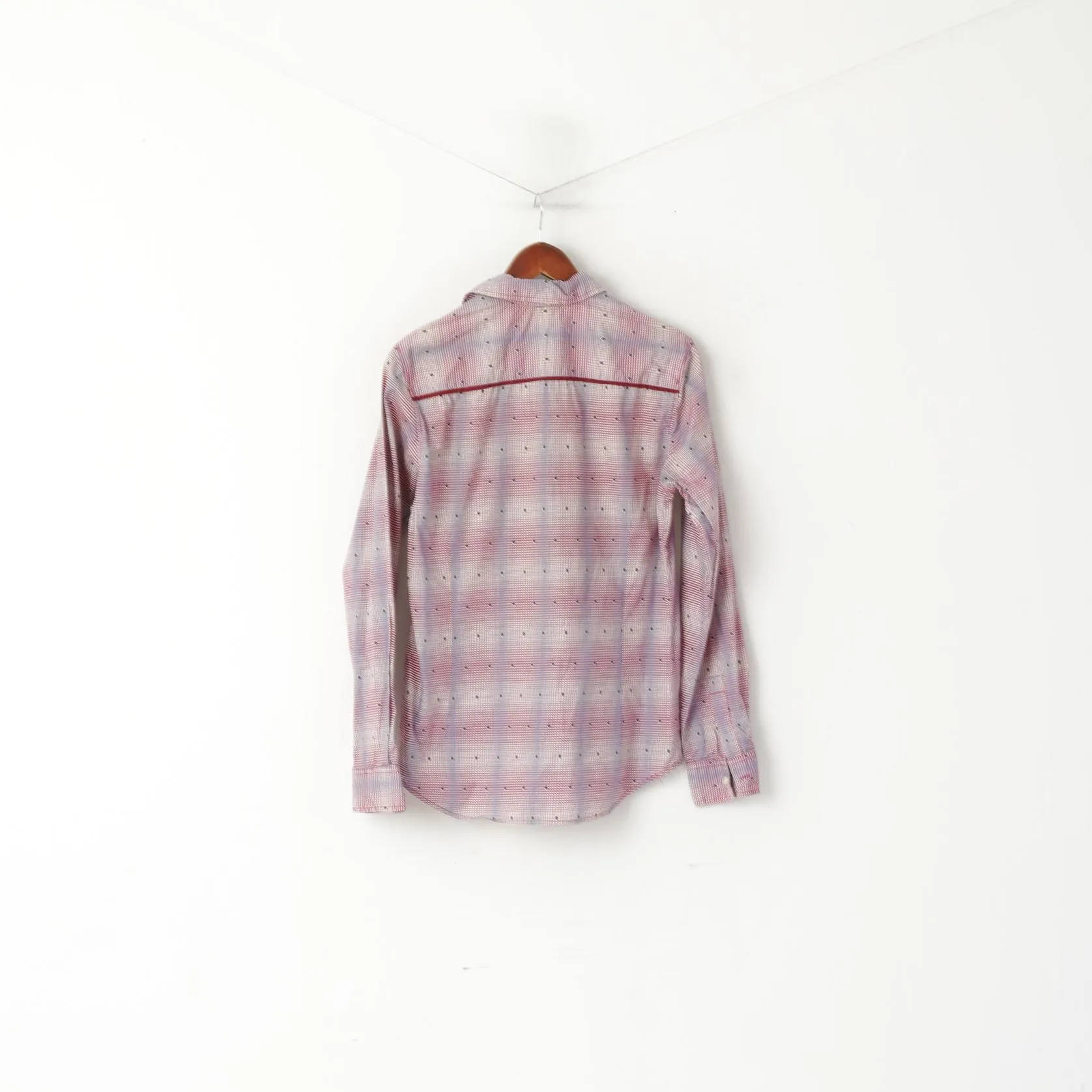 Pringle Of Scotland Men 15 38 S Casual Shirt Purple Check Cotton Detailed Buttons Long Sleeve