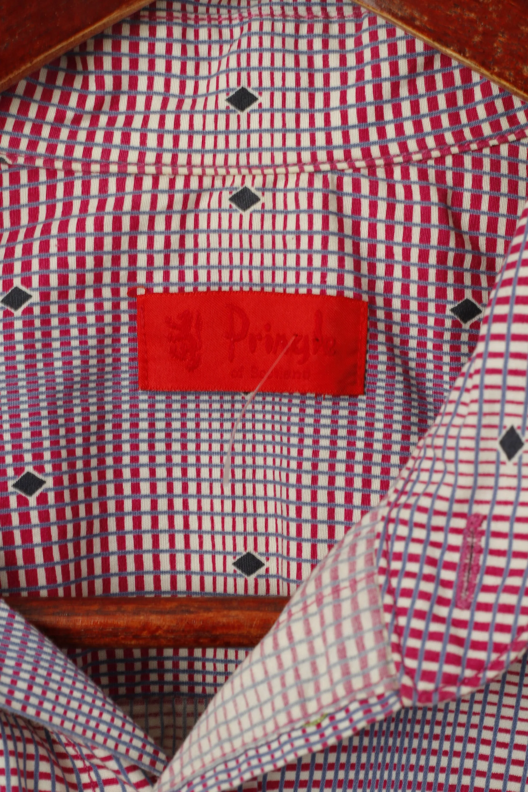 Pringle Of Scotland Men 15 38 S Casual Shirt Purple Check Cotton Detailed Buttons Long Sleeve