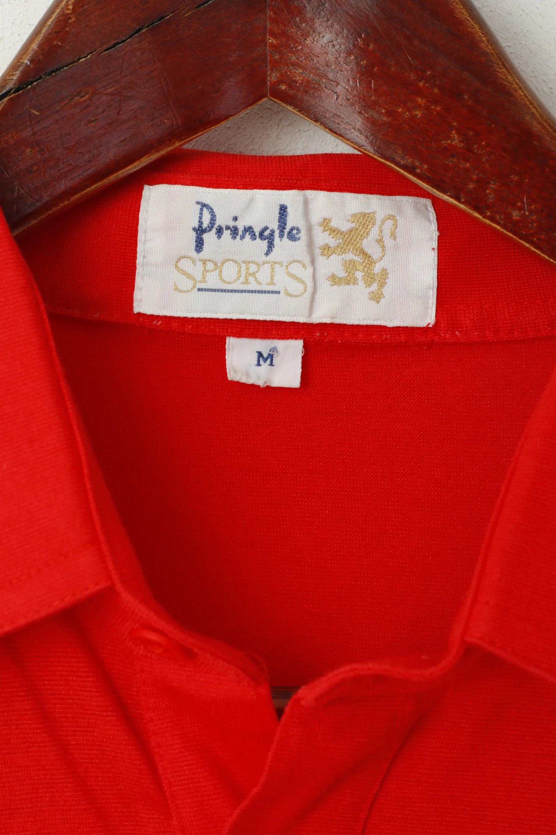 Pringle Sports Men M Polo Shirt Red Cotton Plain Pocket Classic Fit Stretch Top