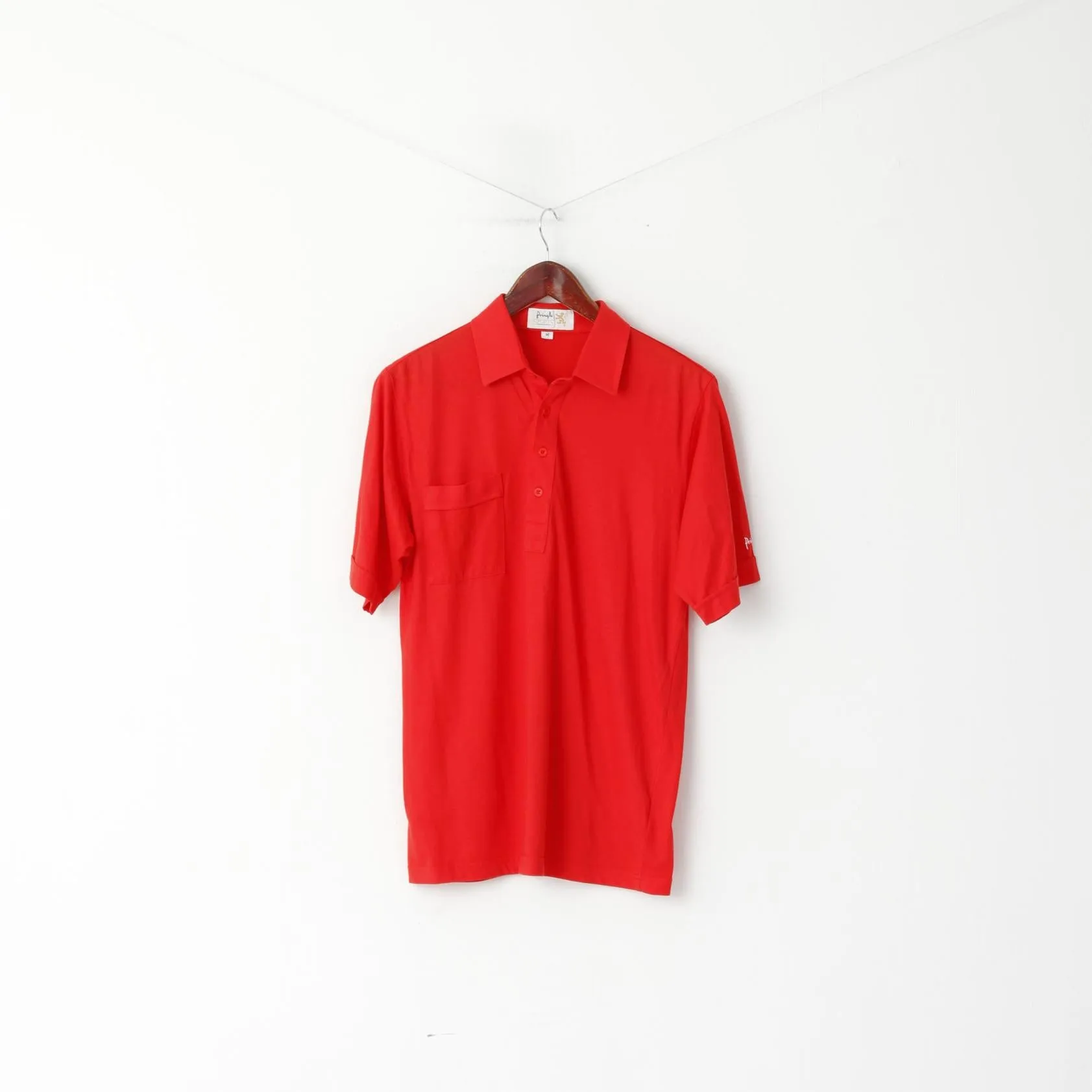 Pringle Sports Men M Polo Shirt Red Cotton Plain Pocket Classic Fit Stretch Top