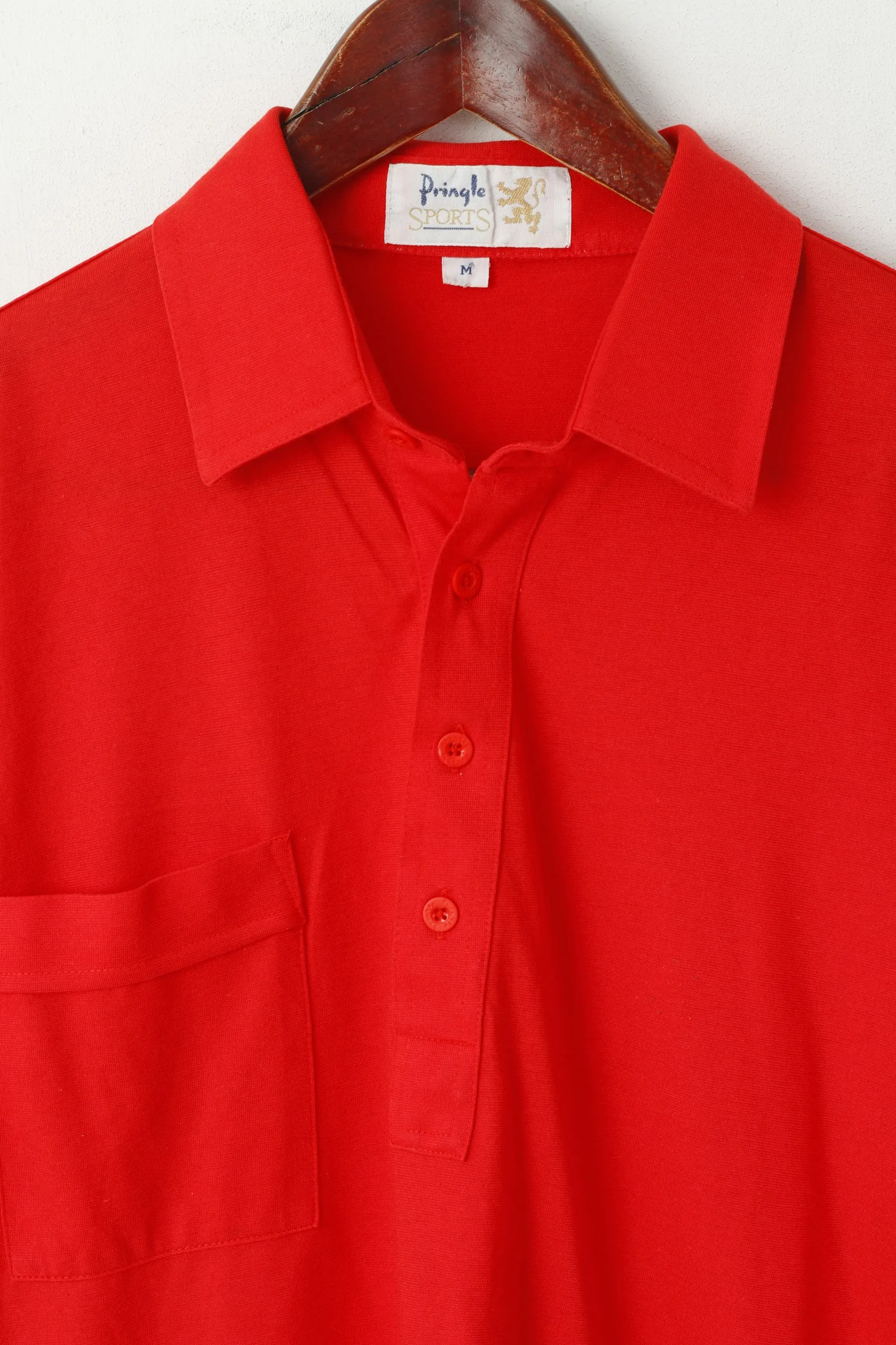 Pringle Sports Men M Polo Shirt Red Cotton Plain Pocket Classic Fit Stretch Top