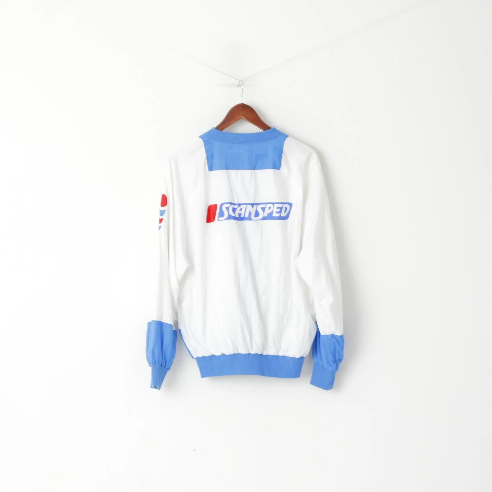 Puma Men 7 M Jacket Vintage White Blue Shiny Oldschool Full Zipper Track Top