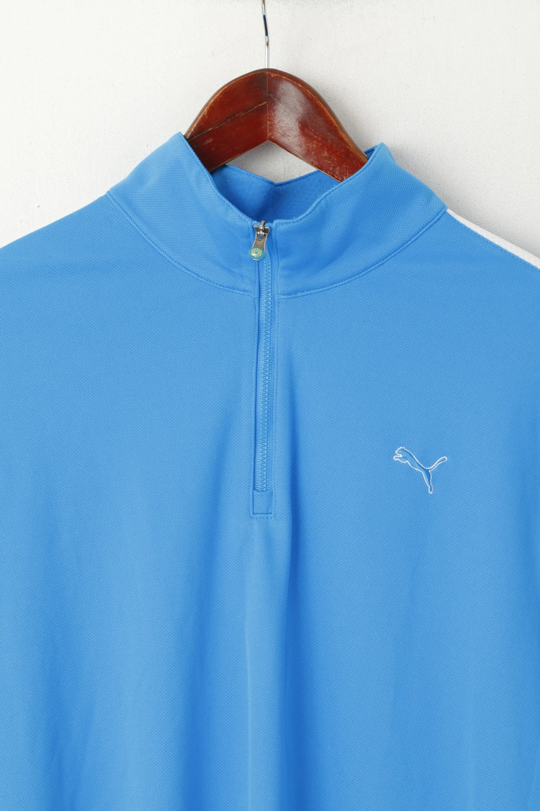 Puma Men M Long Sleeved Shirt Blue Activewear Zip Neck Sportswear Top