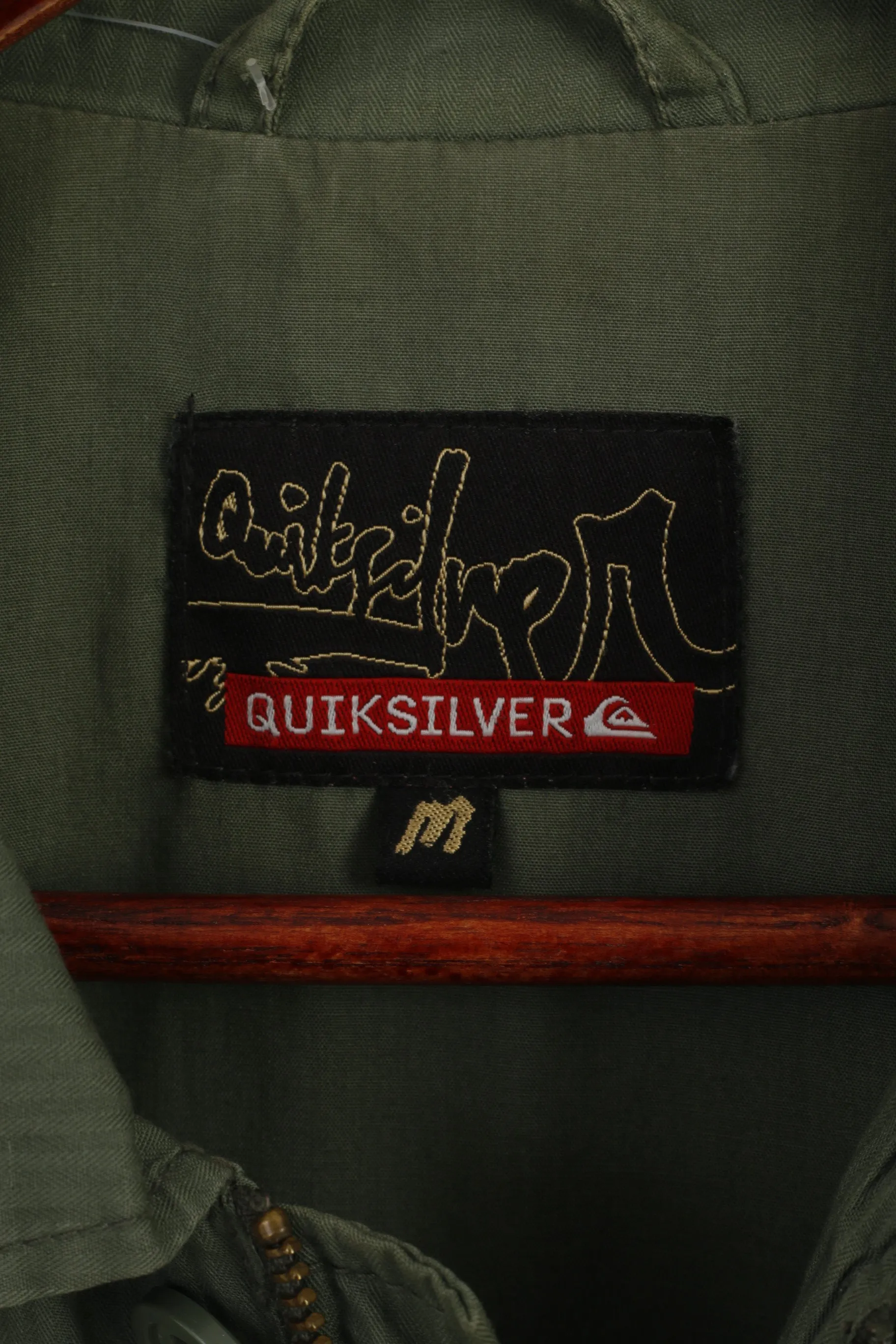 Quiksilver Men M Jacket Green Cotton Garland Plain Multi Pockets Zip Up Top