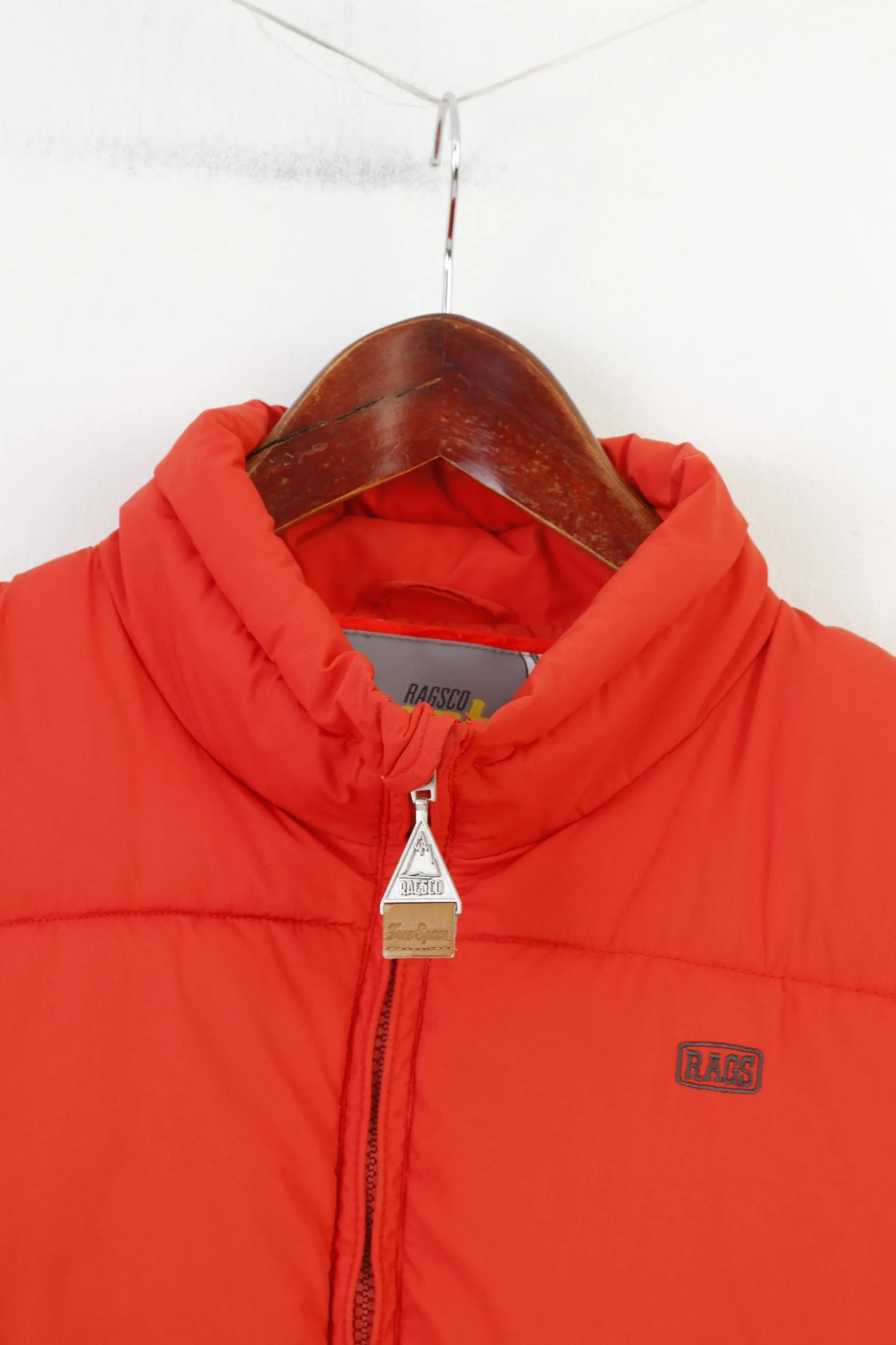 Ragsco Men XL Vest Orange Puffer Downhill Racer Full Zipper Padded Vintage Top