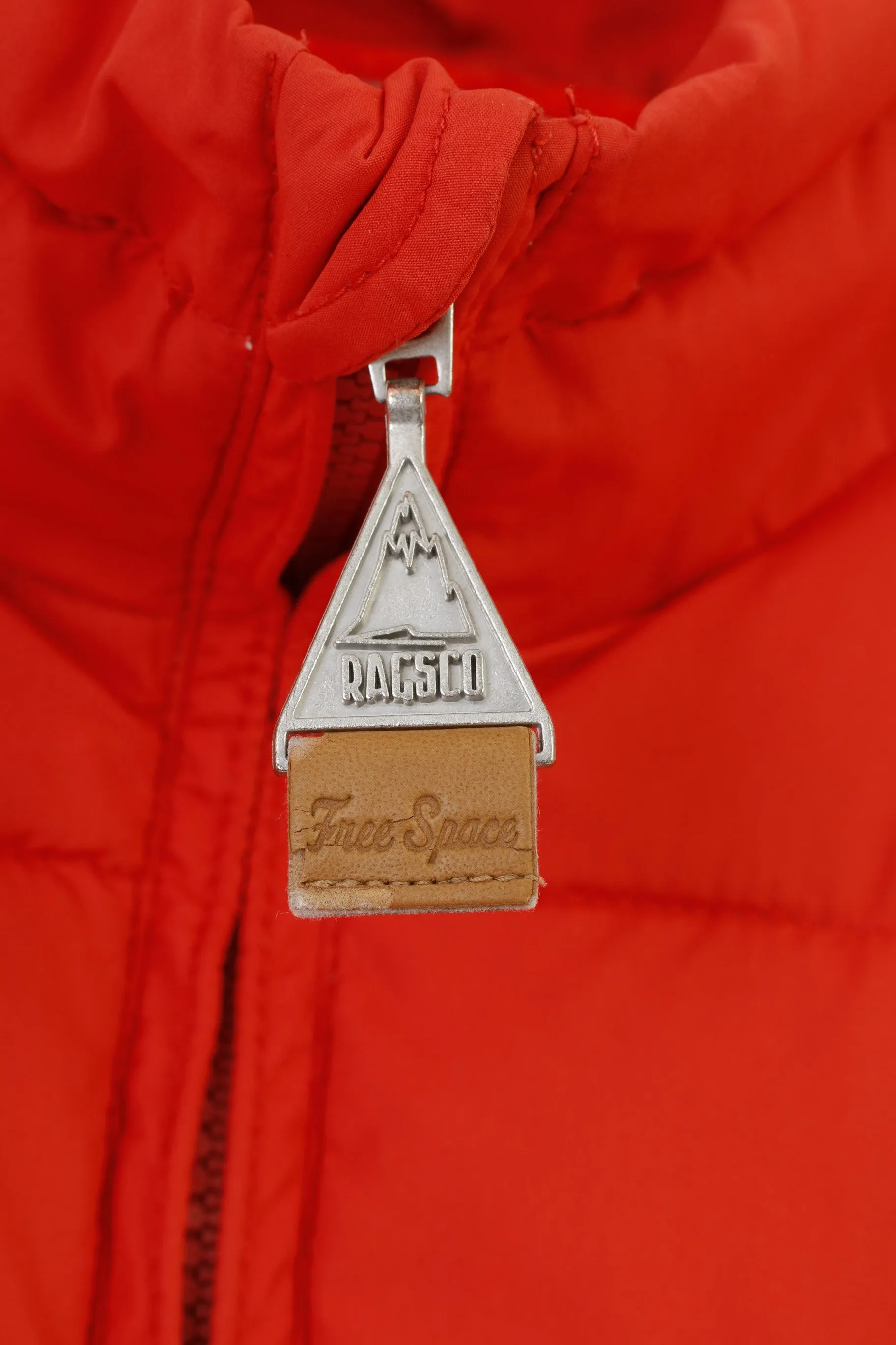 Ragsco Men XL Vest Orange Puffer Downhill Racer Full Zipper Padded Vintage Top