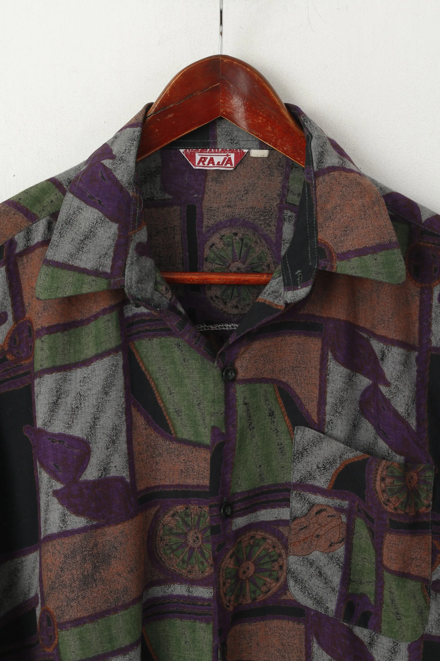 Raja Men 42 L Casual Shirt Purple Abstract Print Long Sleeve Soft Viscose Top