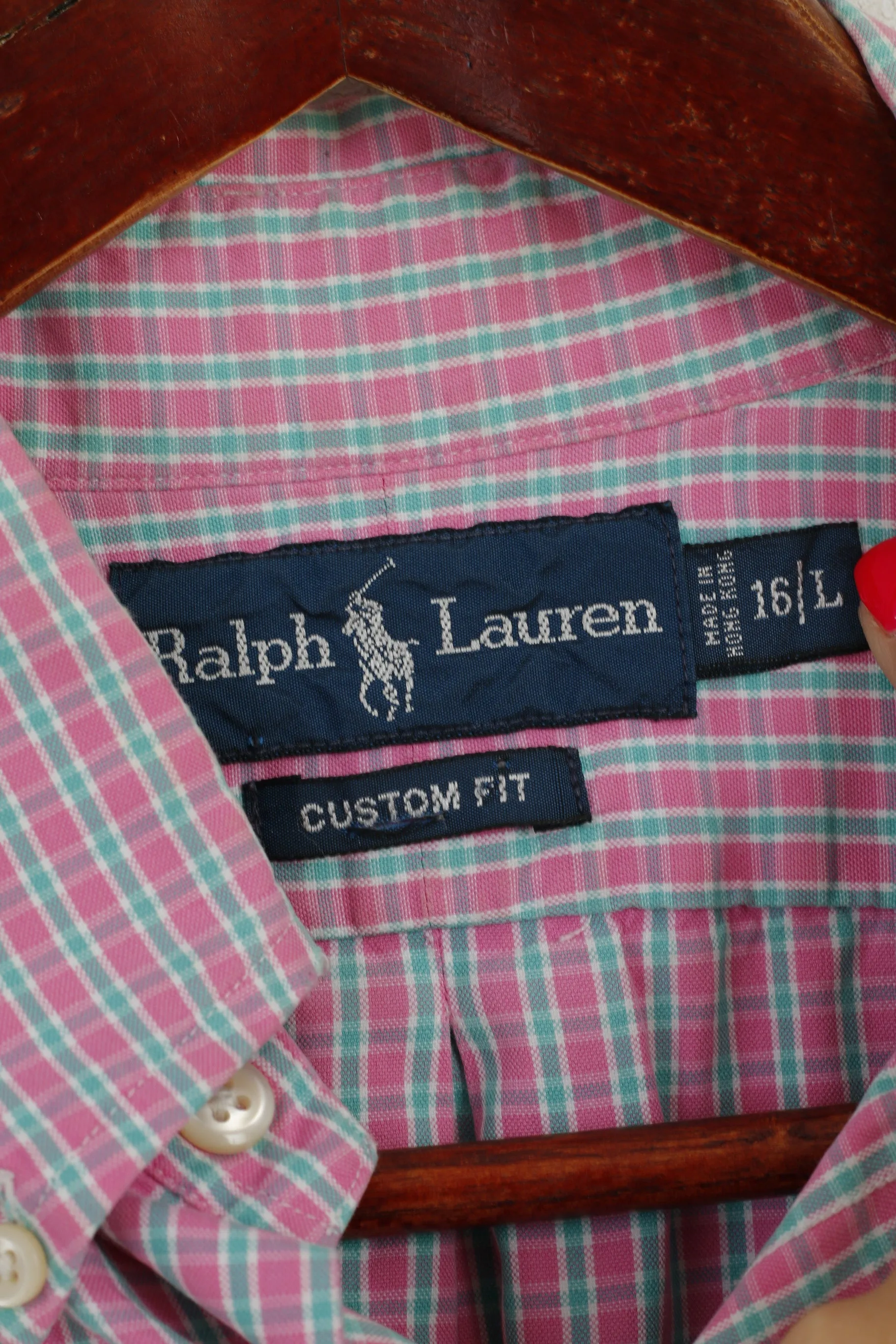Ralph Lauren Men 16 L Casual Shirt Pink Check Button Down Collar Short Sleeve Top