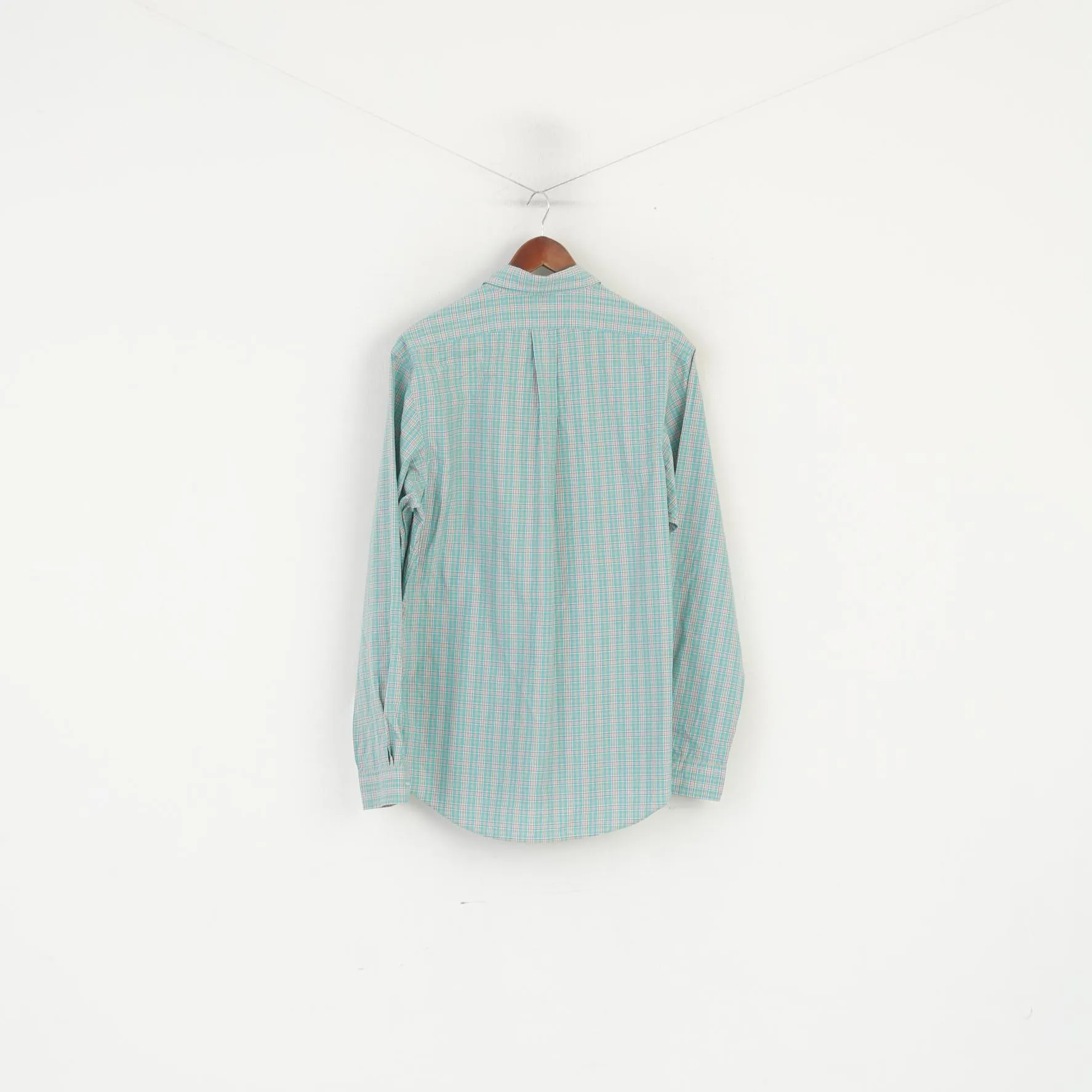 Ralph Lauren Men 16.5 L Casual Shirt Green Check Cotton Custom Fit Long Sleeve Top