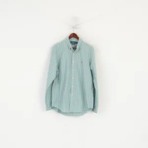Ralph Lauren Men 16.5 L Casual Shirt Green Check Cotton Custom Fit Long Sleeve Top