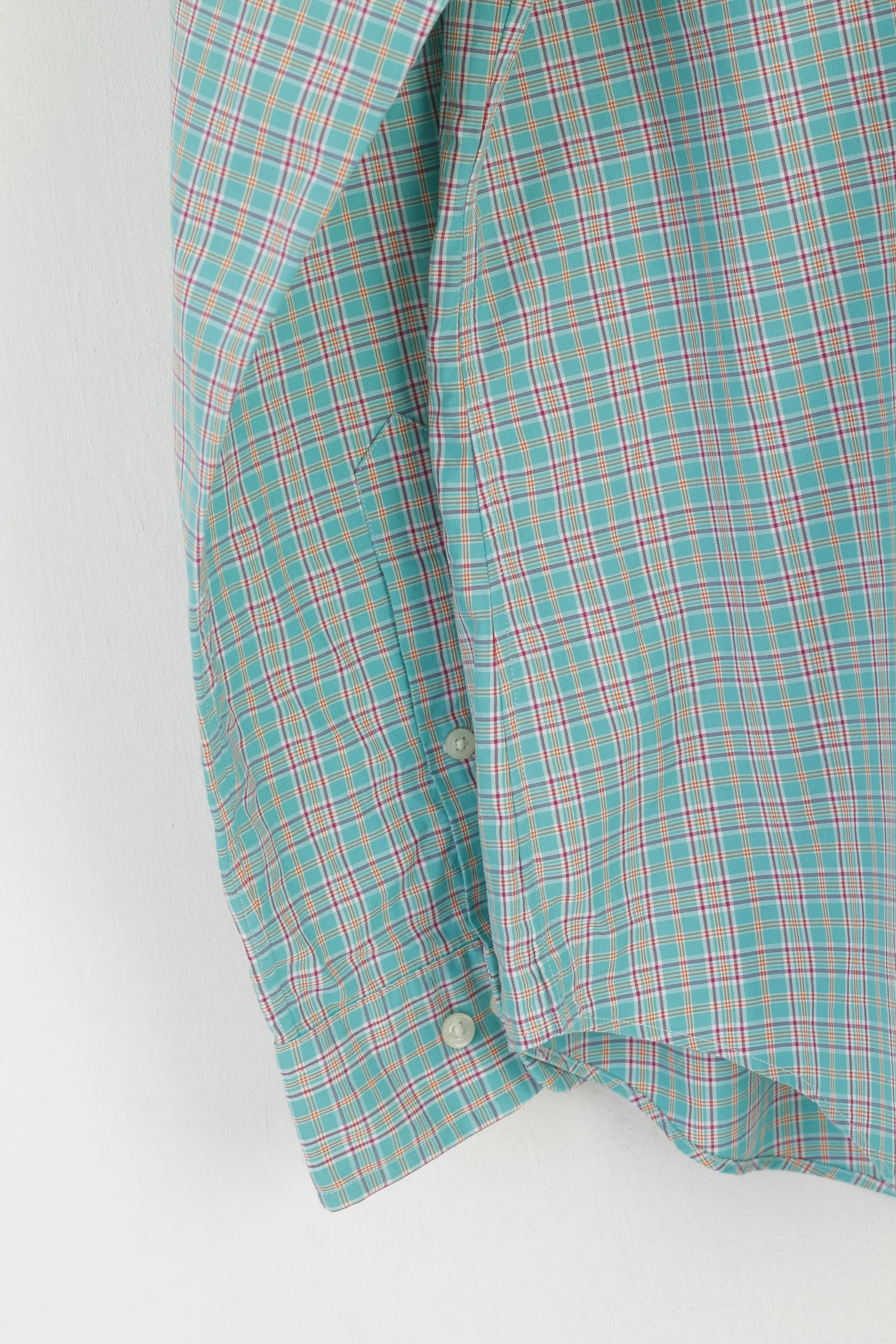 Ralph Lauren Men 16.5 L Casual Shirt Green Check Cotton Custom Fit Long Sleeve Top