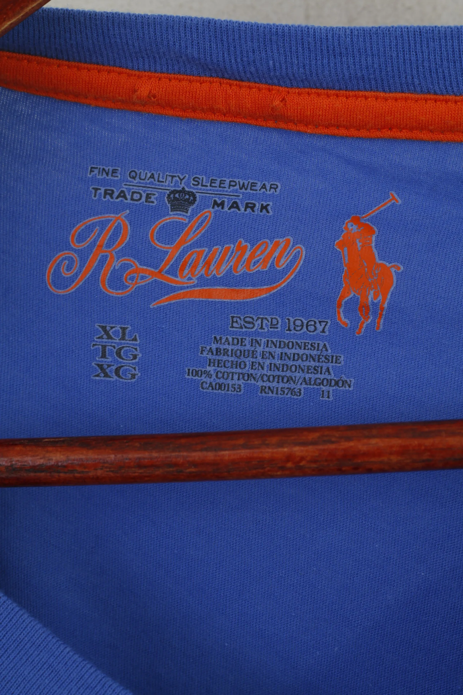 Ralph Lauren Men XL Shirt Blue Soft Cotton Quality Sleepwear V Neck Top