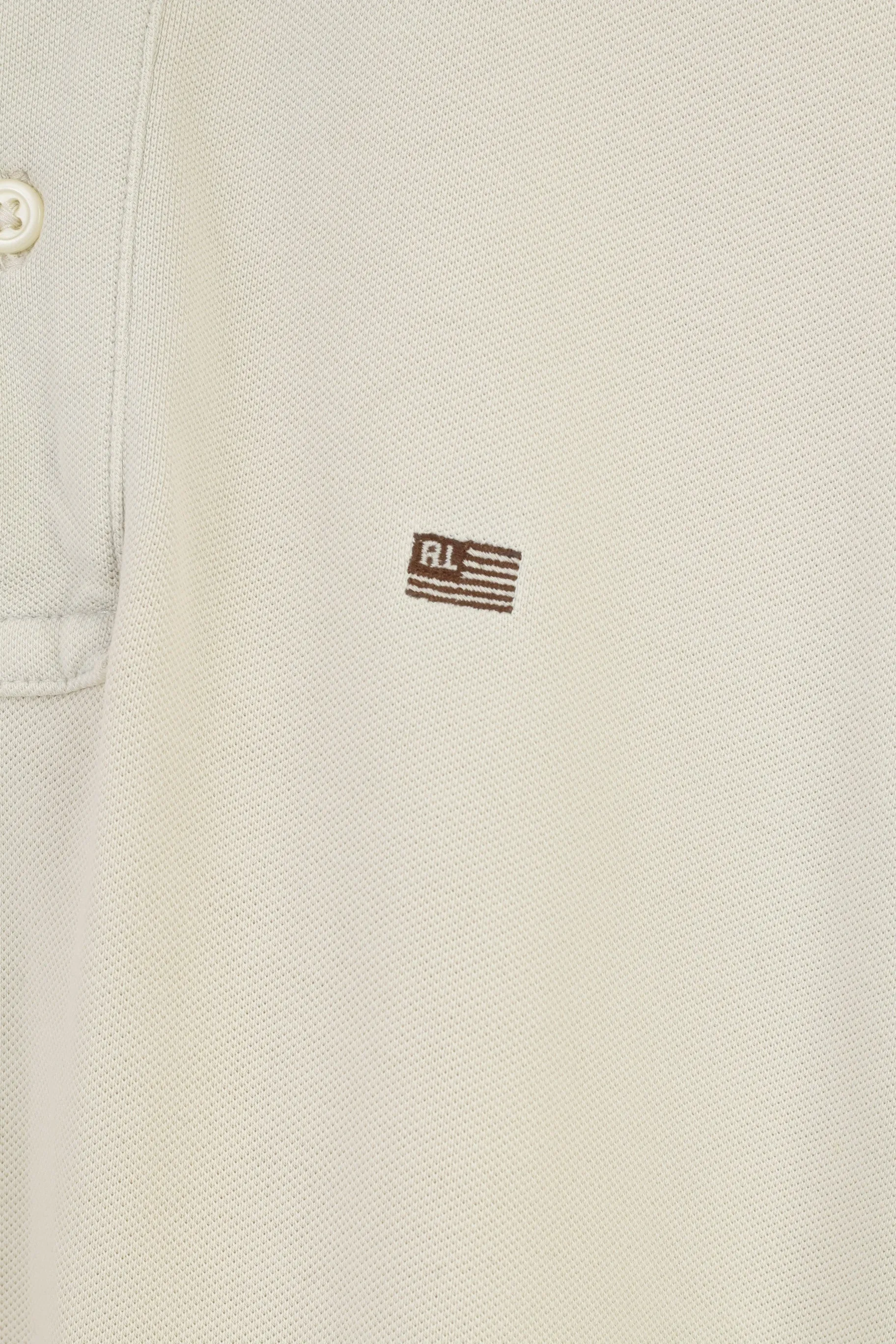 Ralph Lauren Polo Jeans Men L Polo Shirt Beige Collar Short Sleeve Vintage Cotton Top