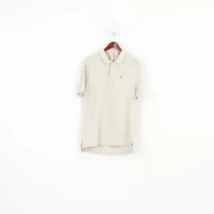 Ralph Lauren Polo Jeans Men L Polo Shirt Beige Collar Short Sleeve Vintage Cotton Top