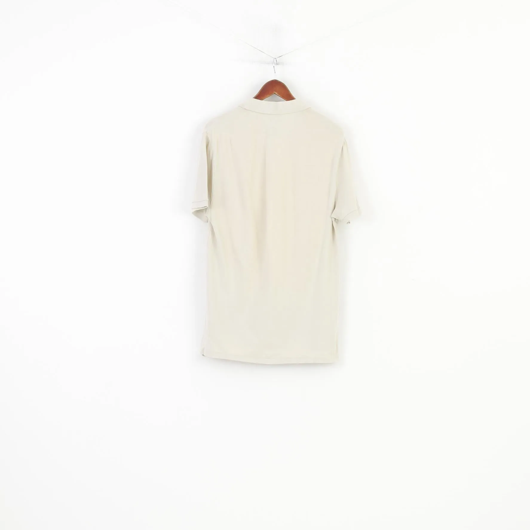 Ralph Lauren Polo Jeans Men L Polo Shirt Beige Collar Short Sleeve Vintage Cotton Top