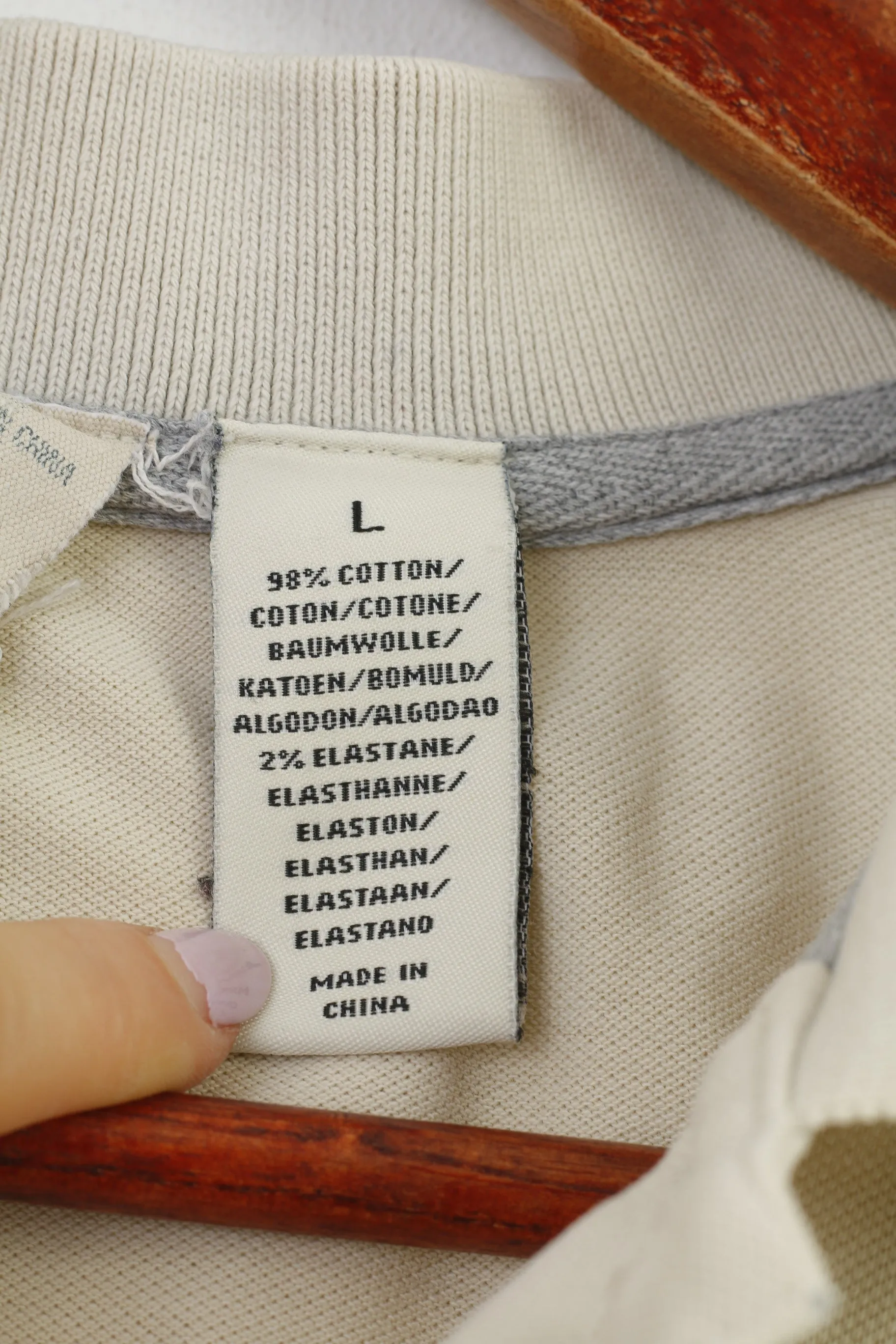 Ralph Lauren Polo Jeans Men L Polo Shirt Beige Collar Short Sleeve Vintage Cotton Top
