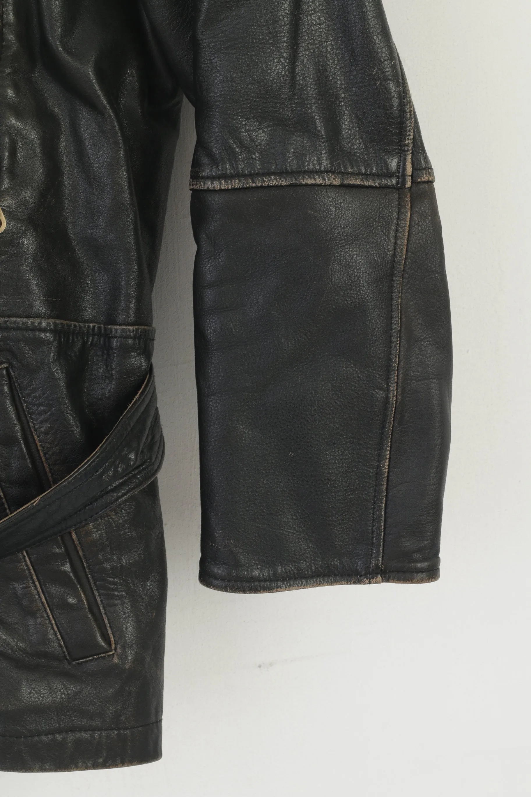 Red Baron Men 40 M Jacket Brown Leather Vintage Pilot Belted Full Zip Aviator Top