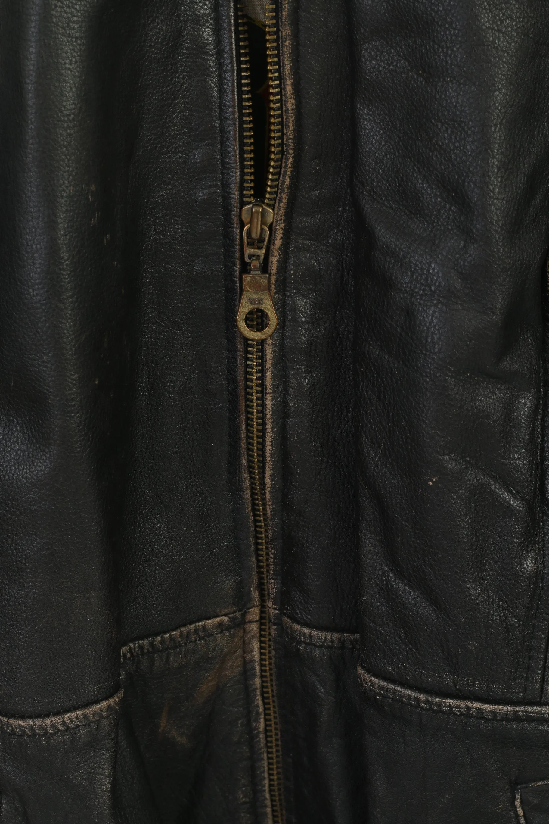 Red Baron Men 40 M Jacket Brown Leather Vintage Pilot Belted Full Zip Aviator Top