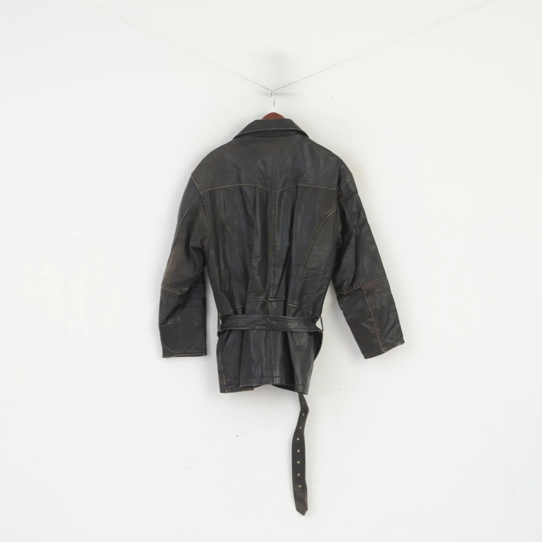 Red Baron Men 40 M Jacket Brown Leather Vintage Pilot Belted Full Zip Aviator Top
