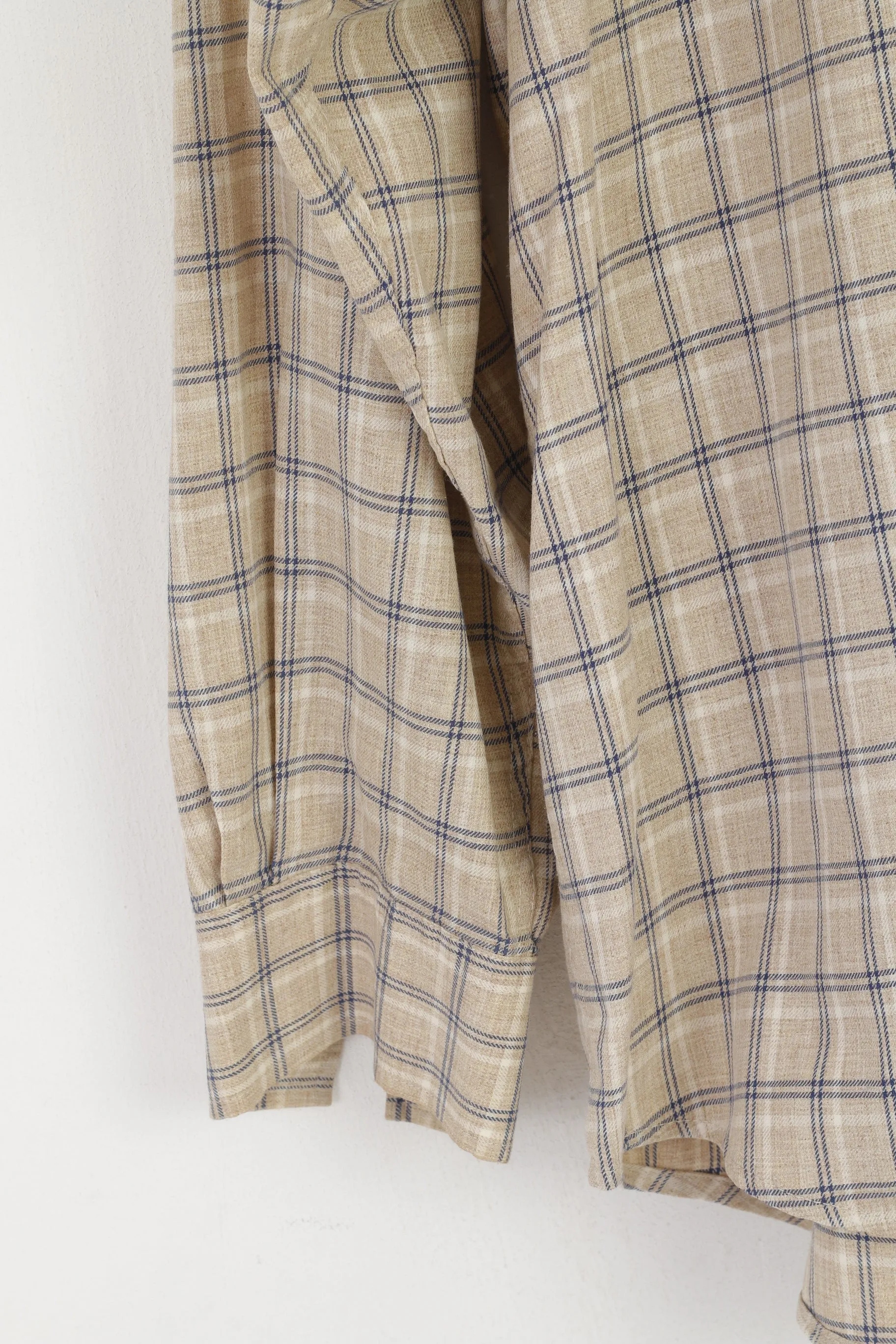 Red Green Men L Casual Shirt Beige Check Cotton Detailed Buttons Long Sleeve Top