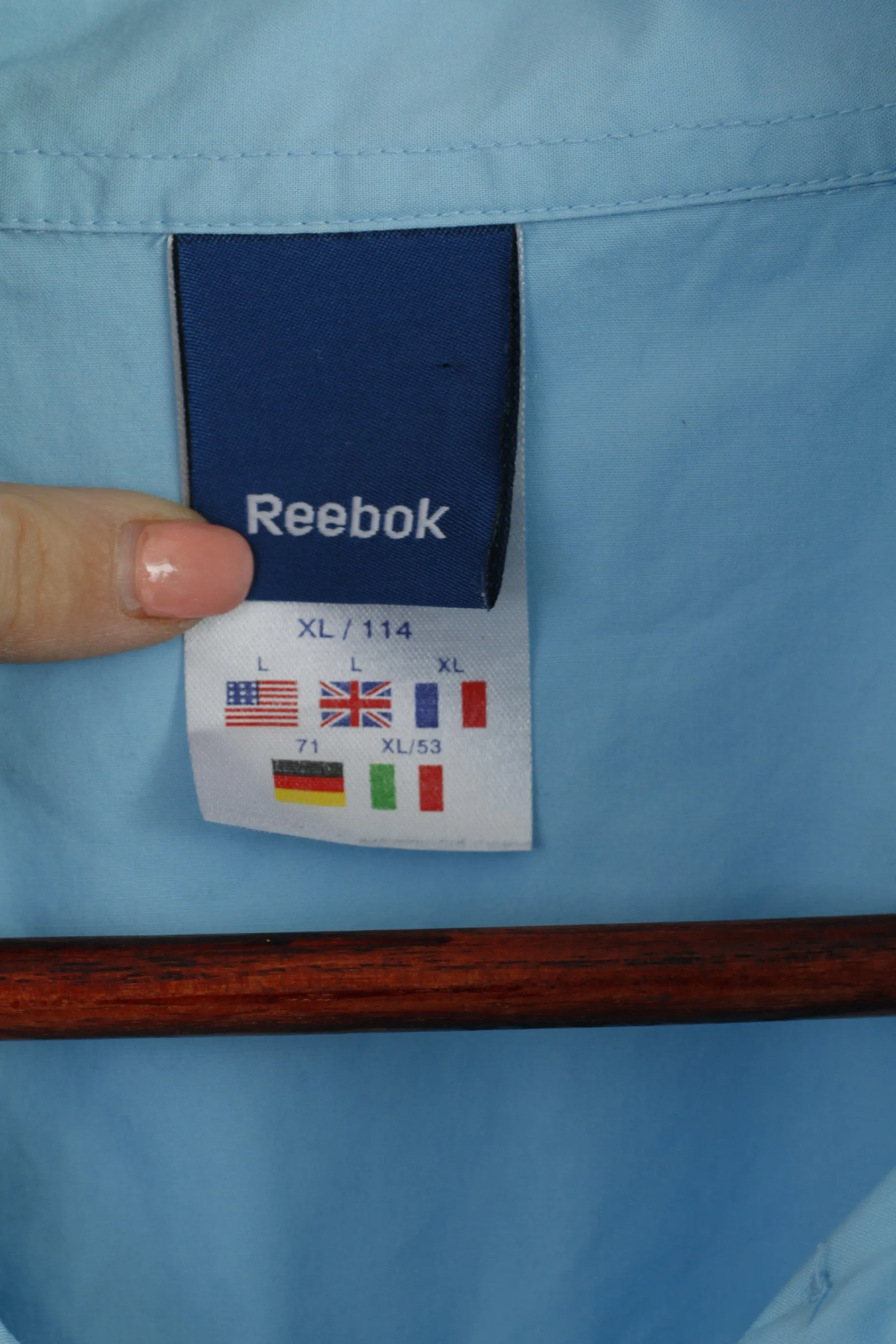 Reebok Men XL Casual Shirt Blue Cotton ICC World Twenty 2009 England Cricket Long Sleeve Top