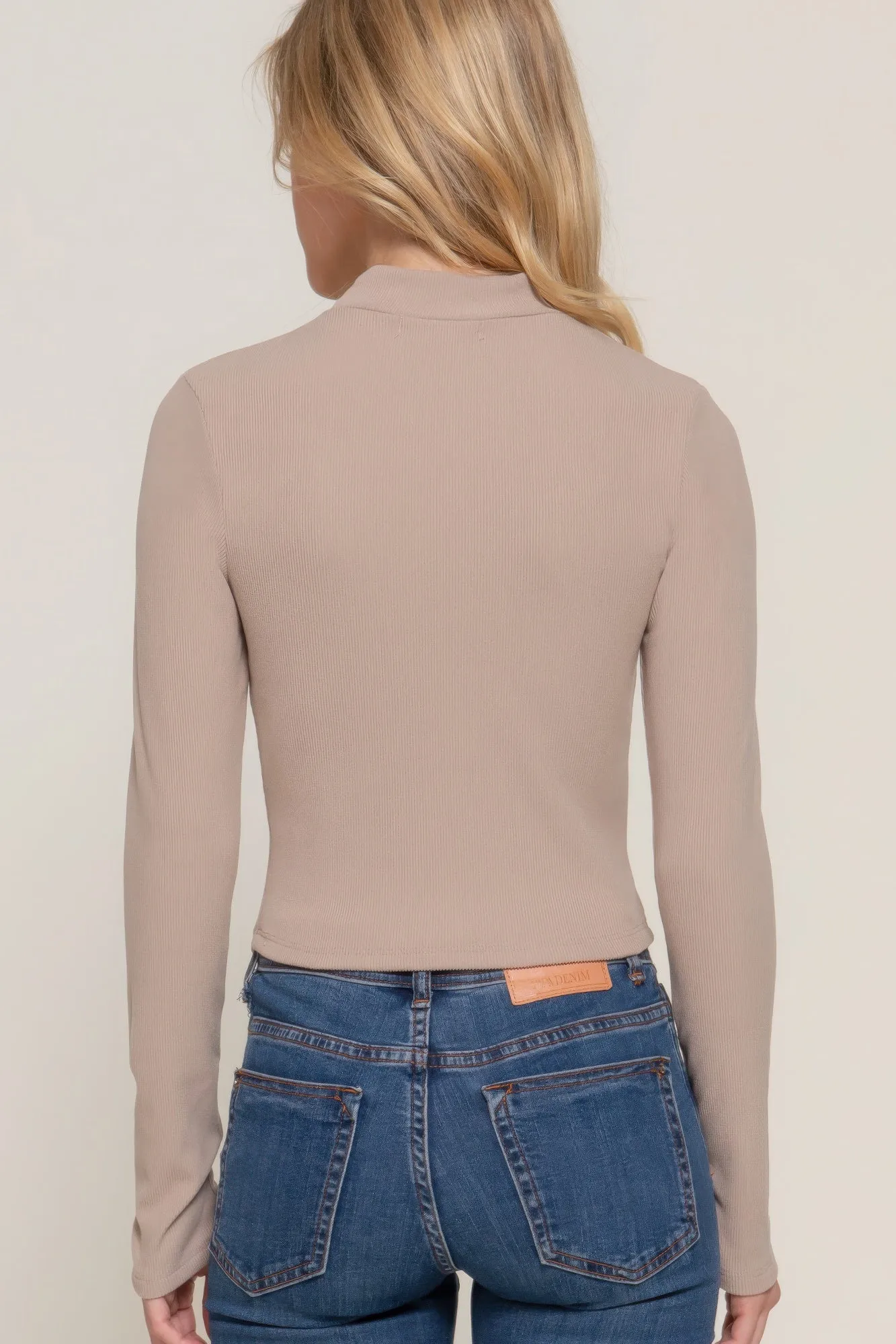 Reformation Long slv mock neck kyehole rib knit top