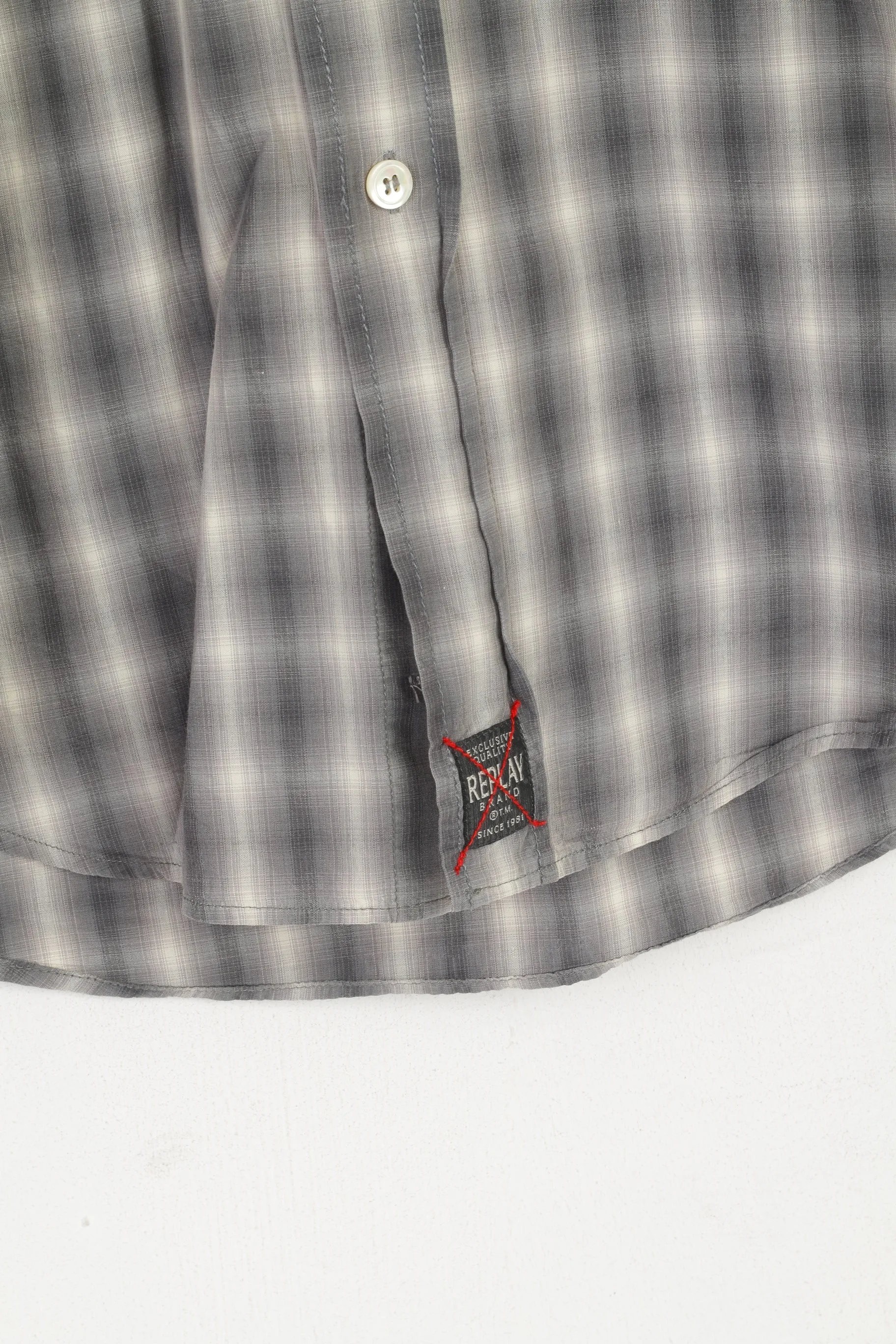 Replay Men L (M) Casual Shirt Grey Check Cotton New York Prince Street Top