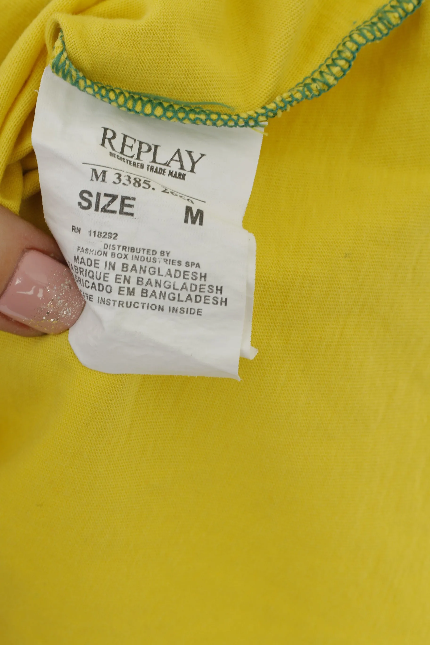 Replay Men M Shirt Yellow Graphic Cotton Pretty Little Dog Crew Neck Top
