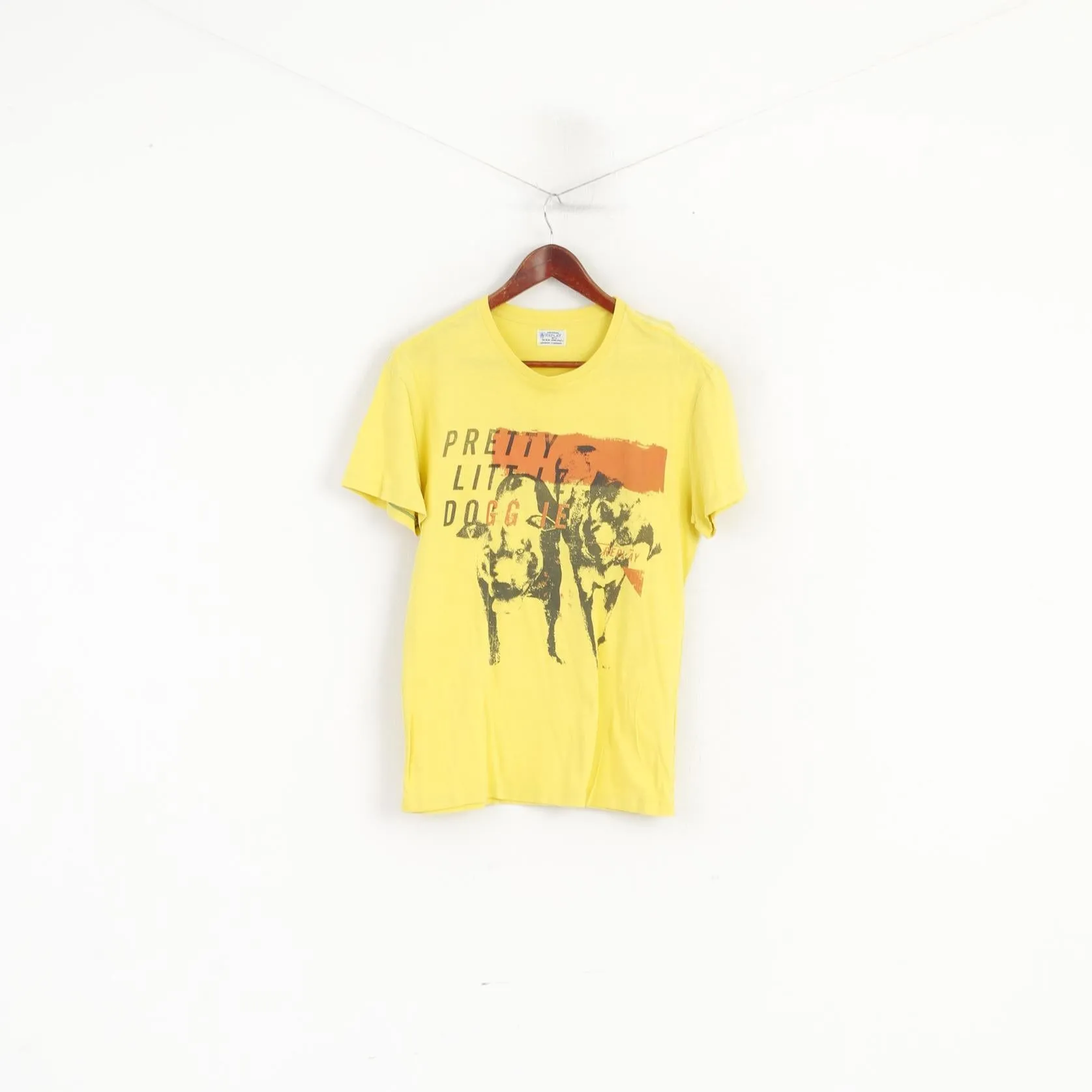 Replay Men M Shirt Yellow Graphic Cotton Pretty Little Dog Crew Neck Top