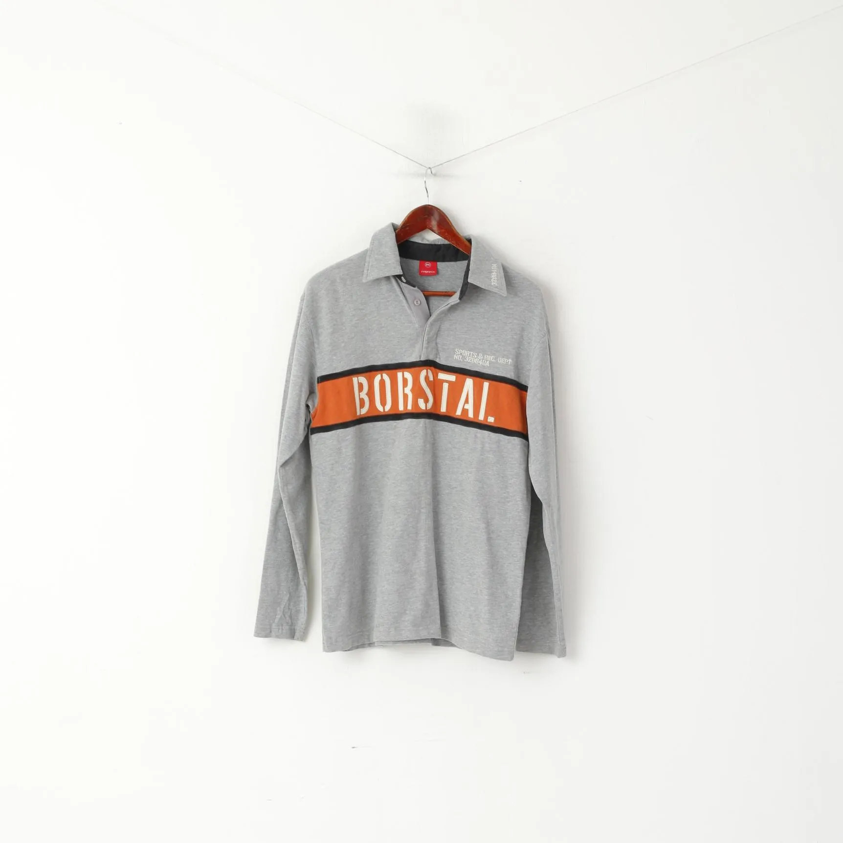 Ringspun Men M Polo Shirt Gray Cotton Borstal Long Sleeve Casual Top