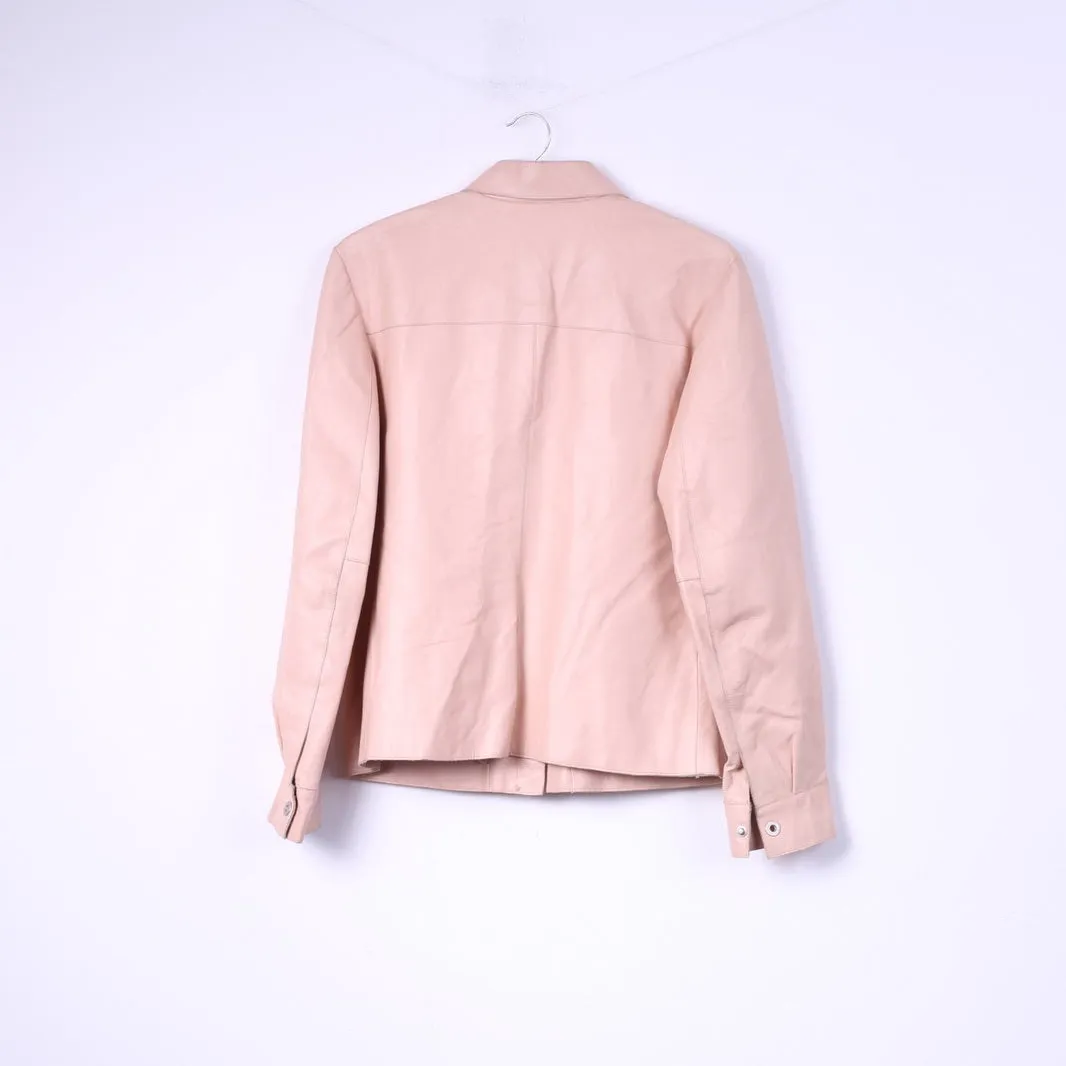 Rino & Pelle Women 44 M Leather Jacket Pink Snaps Design In Italy