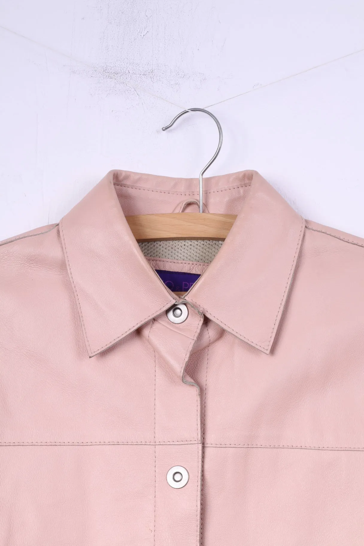 Rino & Pelle Women 44 M Leather Jacket Pink Snaps Design In Italy