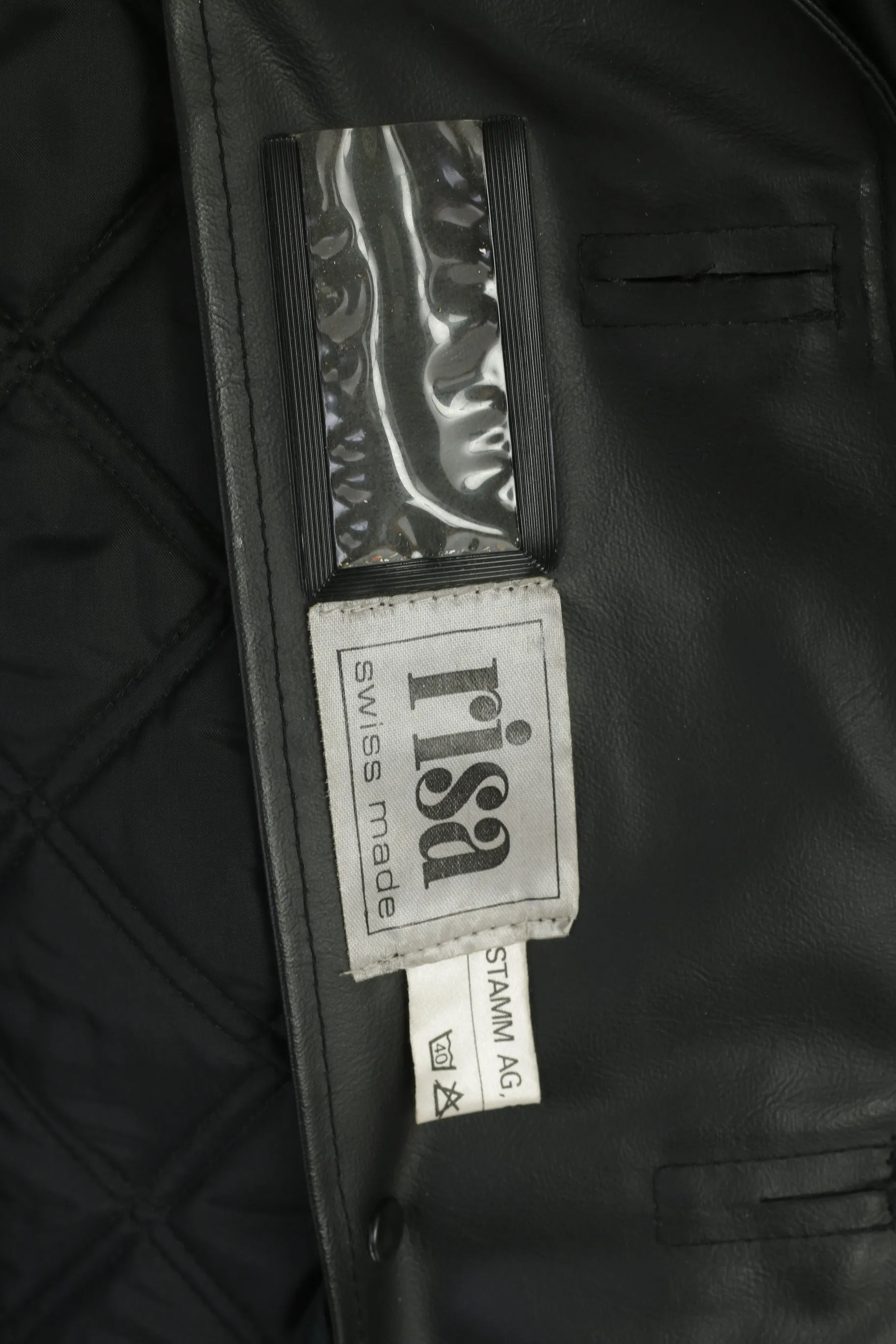 Risa Men 52 L Jacket Black Shiny Removable Lining Single Breasted Swiss Made Top