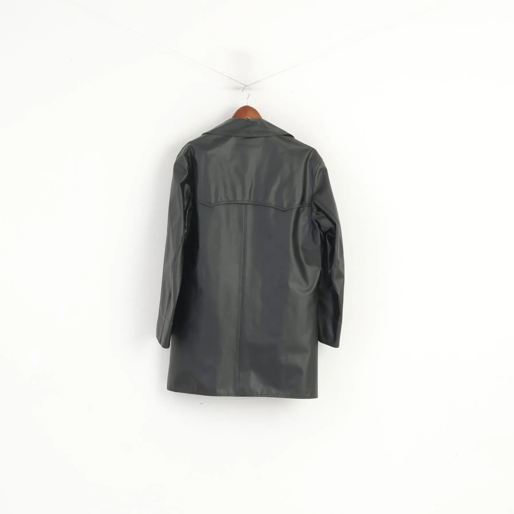 Risa Men 52 L Jacket Black Shiny Removable Lining Single Breasted Swiss Made Top