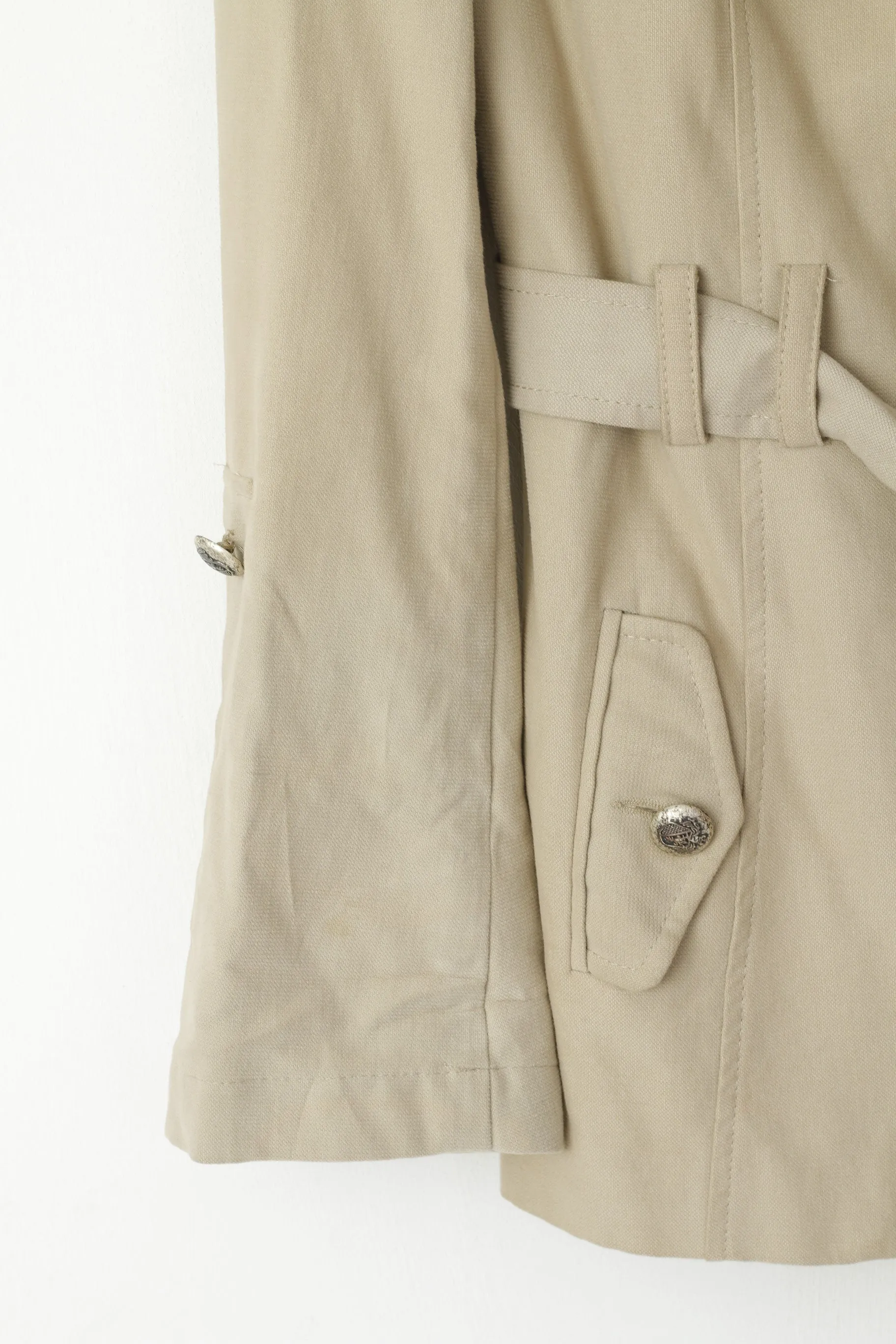 River Island Women 14 40 Jacket Beige Cotton Belted Classic Pea Coat